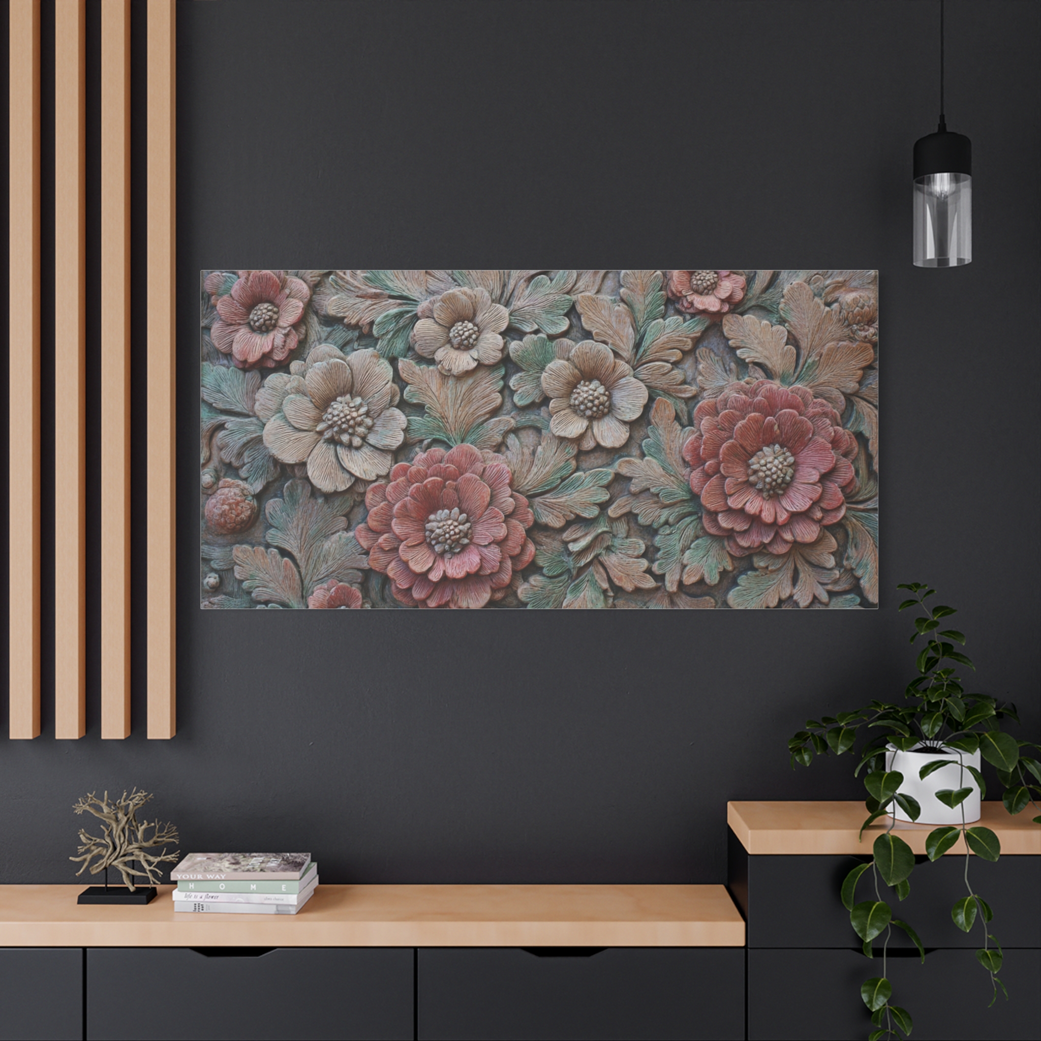 Floral Relief Matte Canvas Wall Art — Stretched Botanical Panel - Image 34