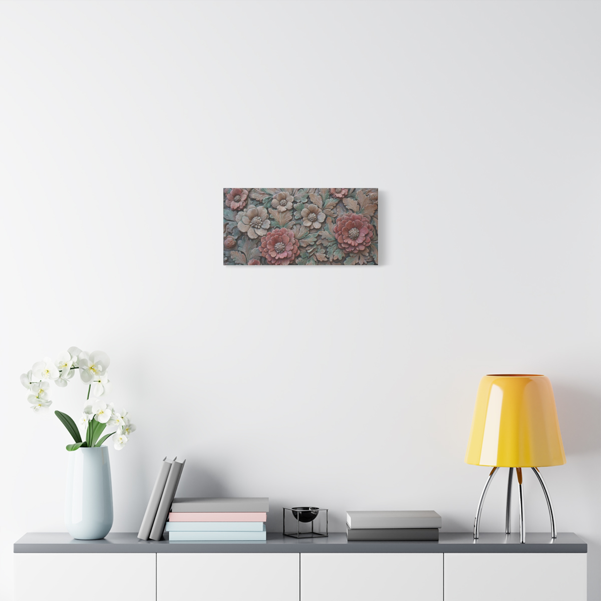 Floral Relief Matte Canvas Wall Art — Stretched Botanical Panel - Image 3