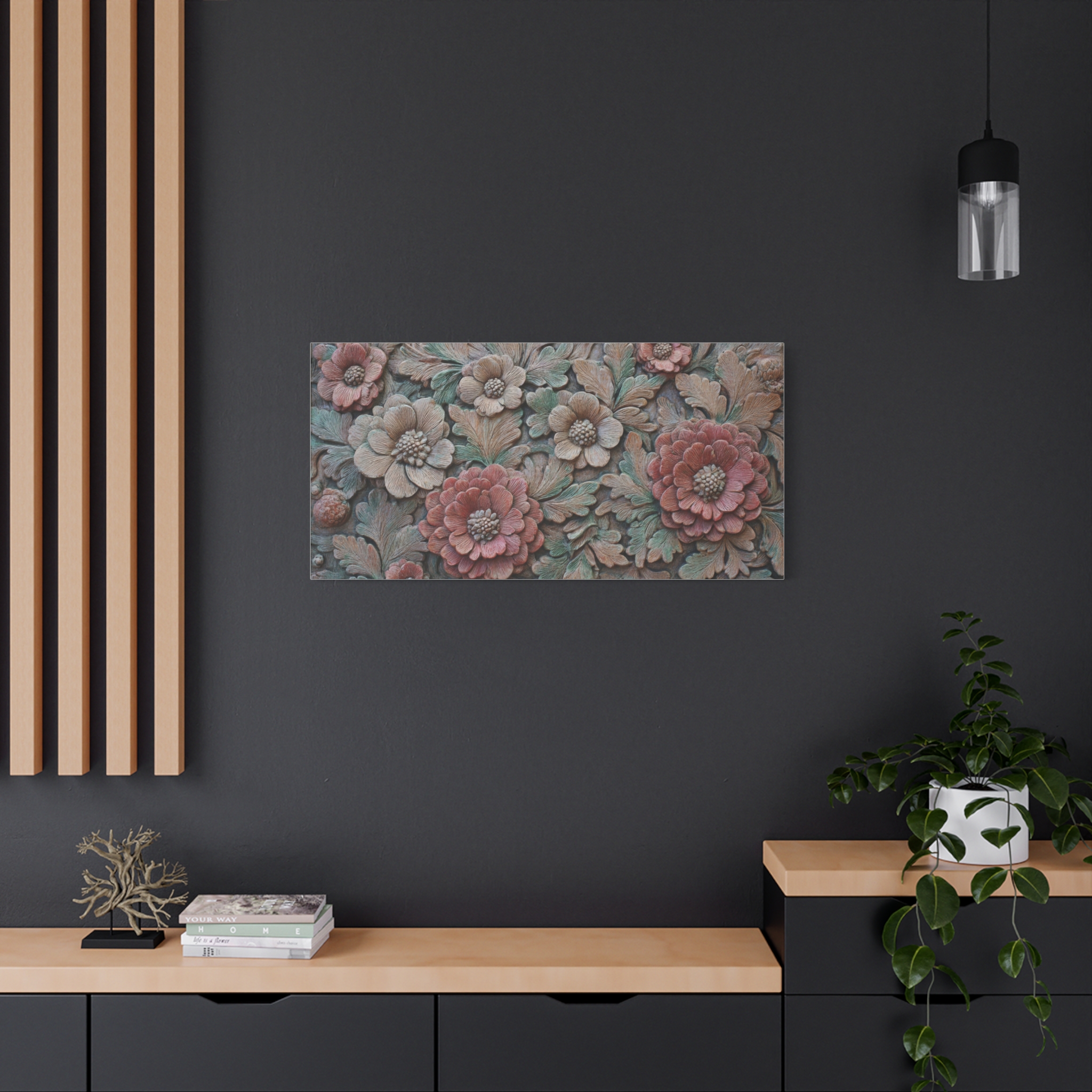 Floral Relief Matte Canvas Wall Art — Stretched Botanical Panel - Image 14