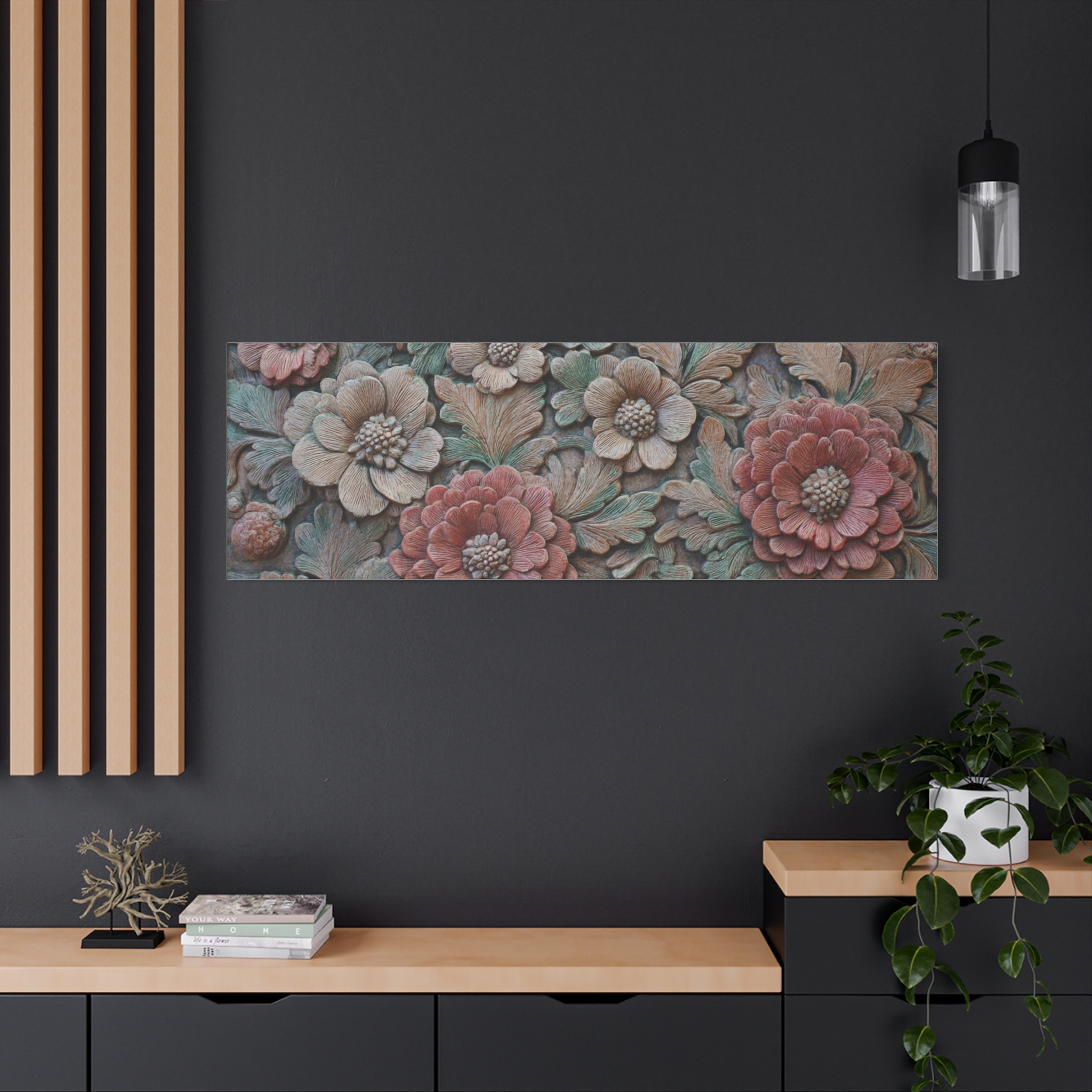 Floral Relief Matte Canvas Wall Art — Stretched Botanical Panel - Image 29