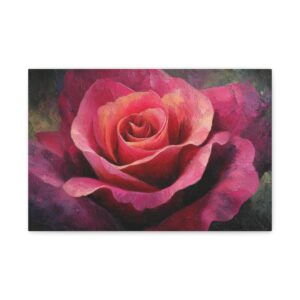 Pink Rose Oil Painting Canvas Print — Stretched Matte Wall Art