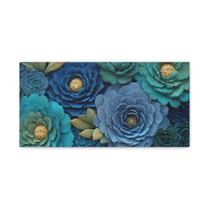 Teal Blue Floral Canvas Print — Stretched Matte Wall Art
