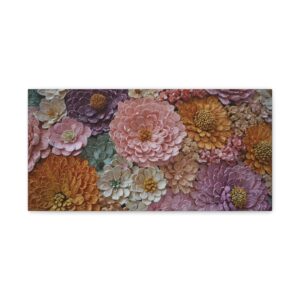 Floral Burst Matte Canvas Wall Art — Stretched Pink & Orange Chrysanthemums