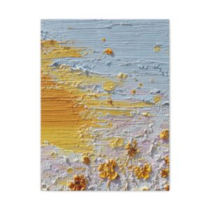Textured Sunrise Abstract Matte Canvas Print — Yellow Blue Floral Wall Art (Stretched 1.25")