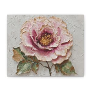 Textured Pink Peony Canvas Wall Art – Stretched Matte Floral Painting