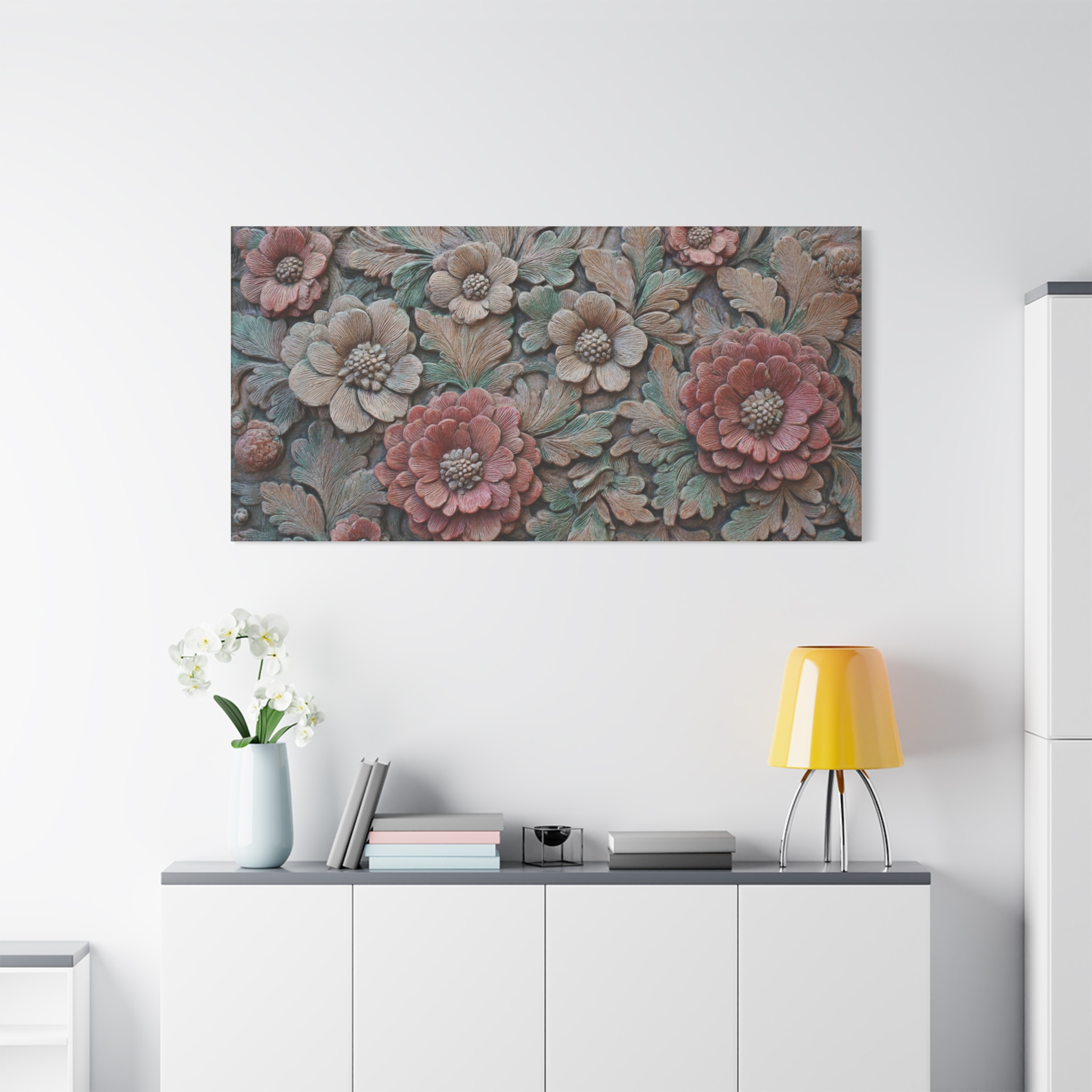 Floral Relief Matte Canvas Wall Art — Stretched Botanical Panel - Image 33