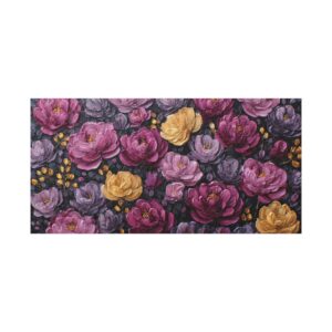 Floral Peony Canvas Print — Purple & Gold Stretched Wall Art (Matte 1.25")