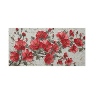 Floral Canvas Wall Art — Red Poppy Branches on Textured White Matte Canvas