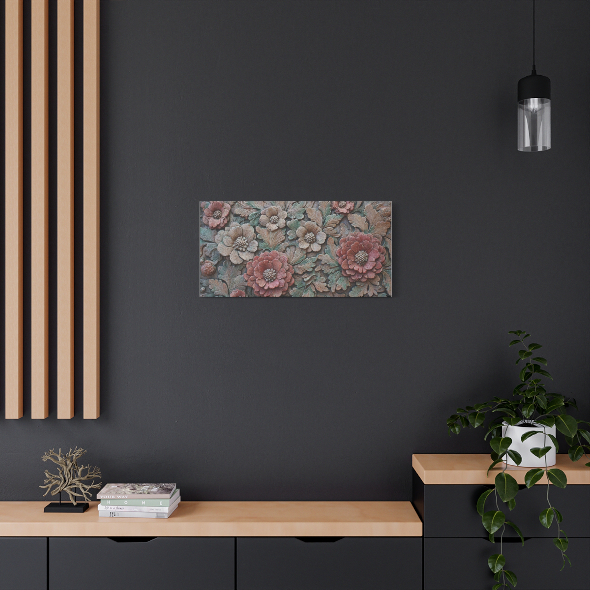 Floral Relief Matte Canvas Wall Art — Stretched Botanical Panel - Image 9