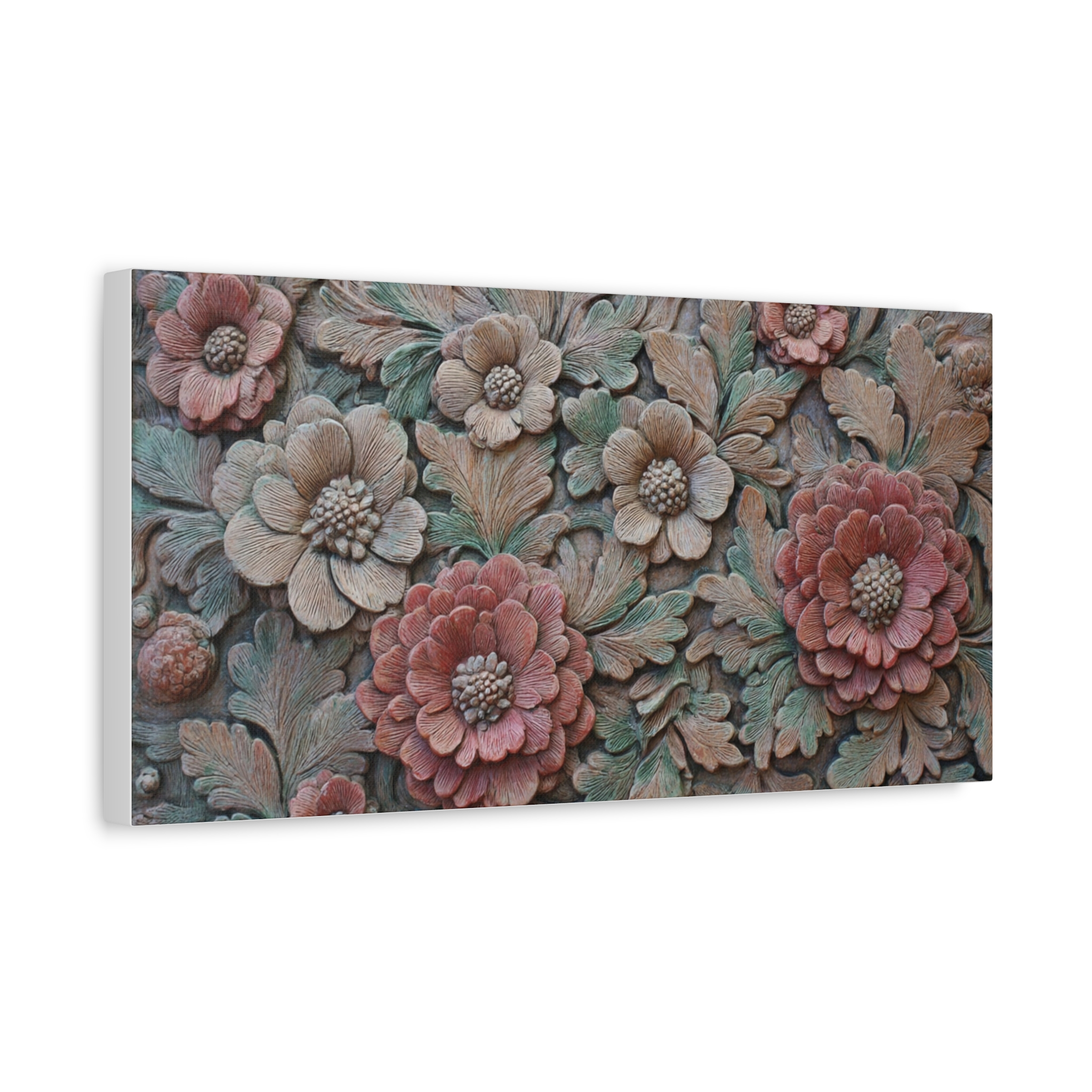 Floral Relief Matte Canvas Wall Art — Stretched Botanical Panel - Image 2