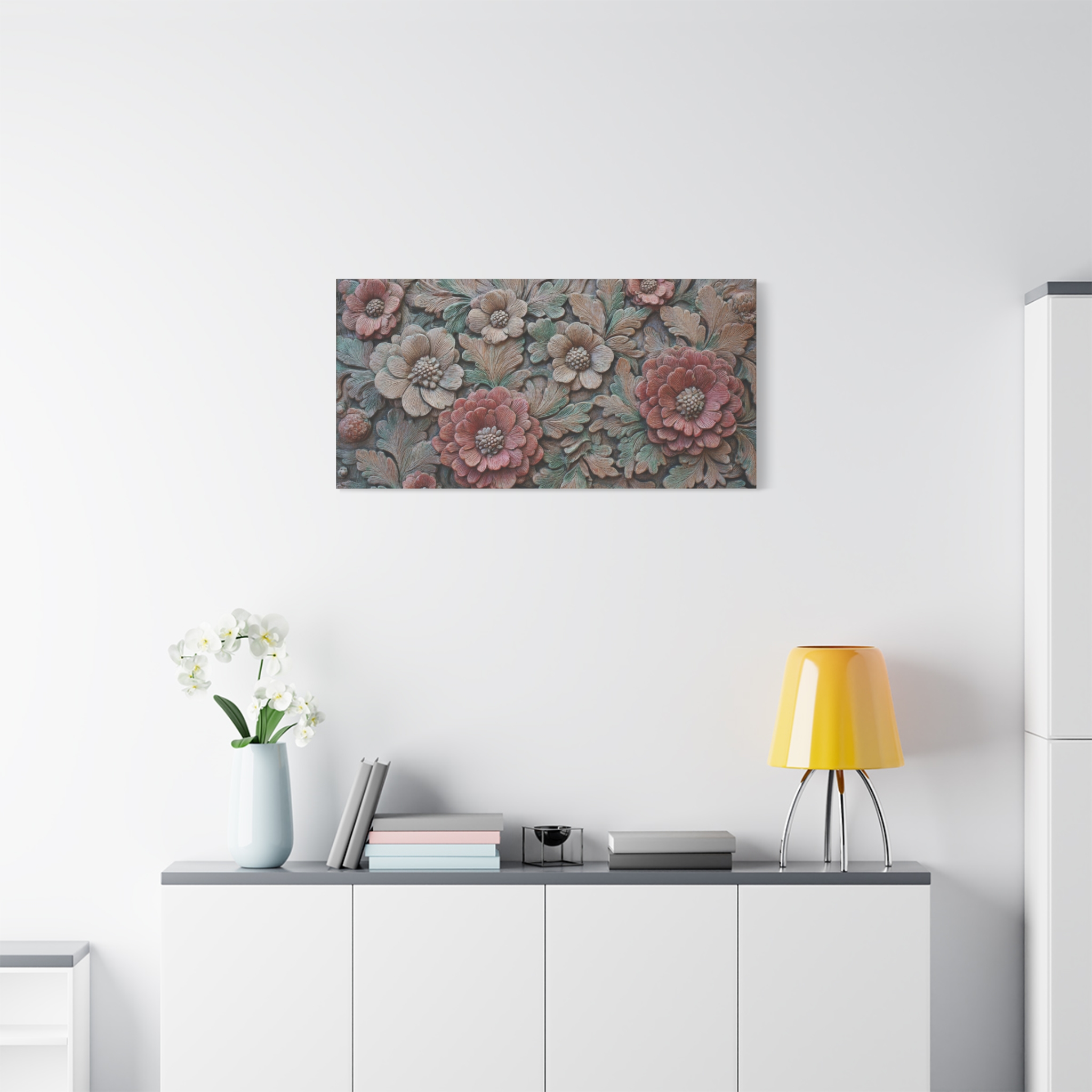 Floral Relief Matte Canvas Wall Art — Stretched Botanical Panel - Image 13
