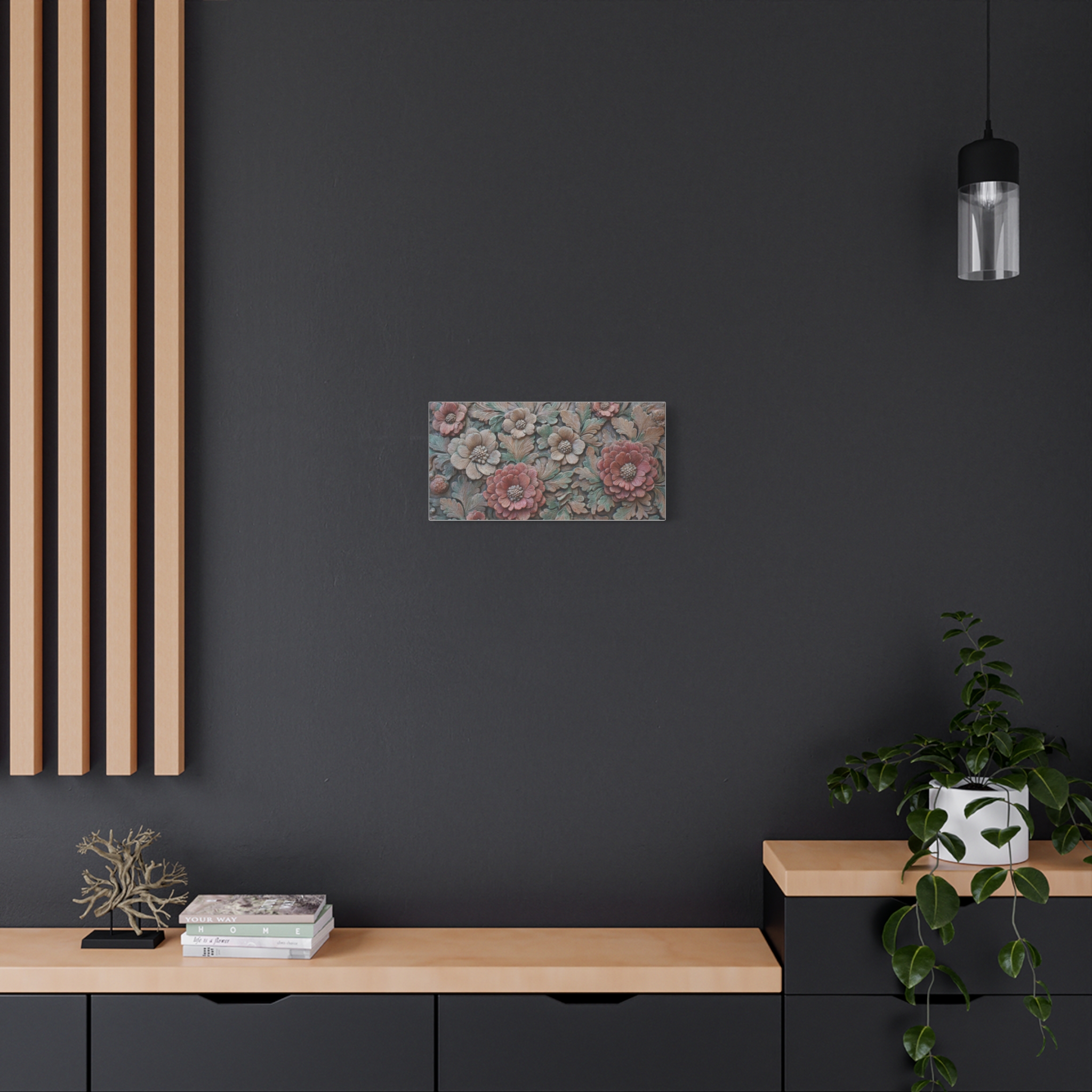 Floral Relief Matte Canvas Wall Art — Stretched Botanical Panel - Image 4