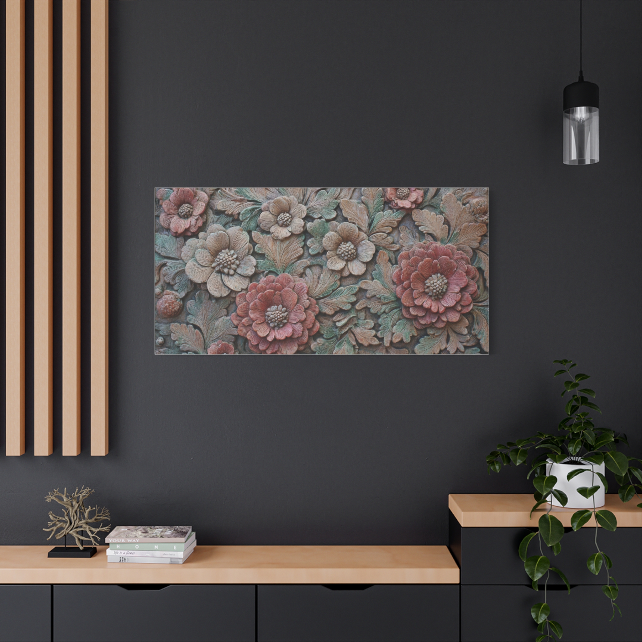 Floral Relief Matte Canvas Wall Art — Stretched Botanical Panel - Image 24
