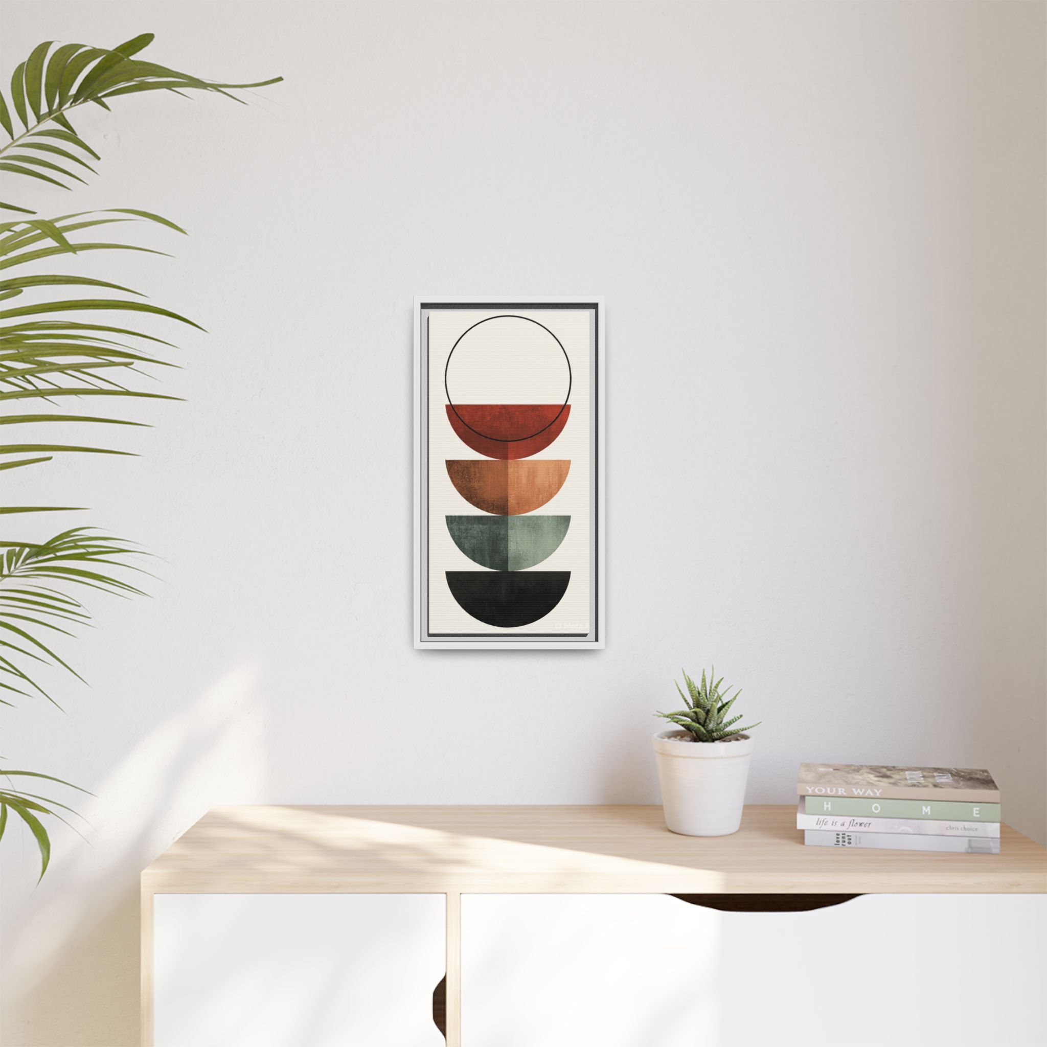 Abstract Stacked Semi-Circles Framed Canvas Wall Art — Mid-Century Modern Geometric Print - Image 83