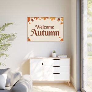 Welcome Autumn Framed Canvas Wall Art — Fall Leaves & Pumpkins
