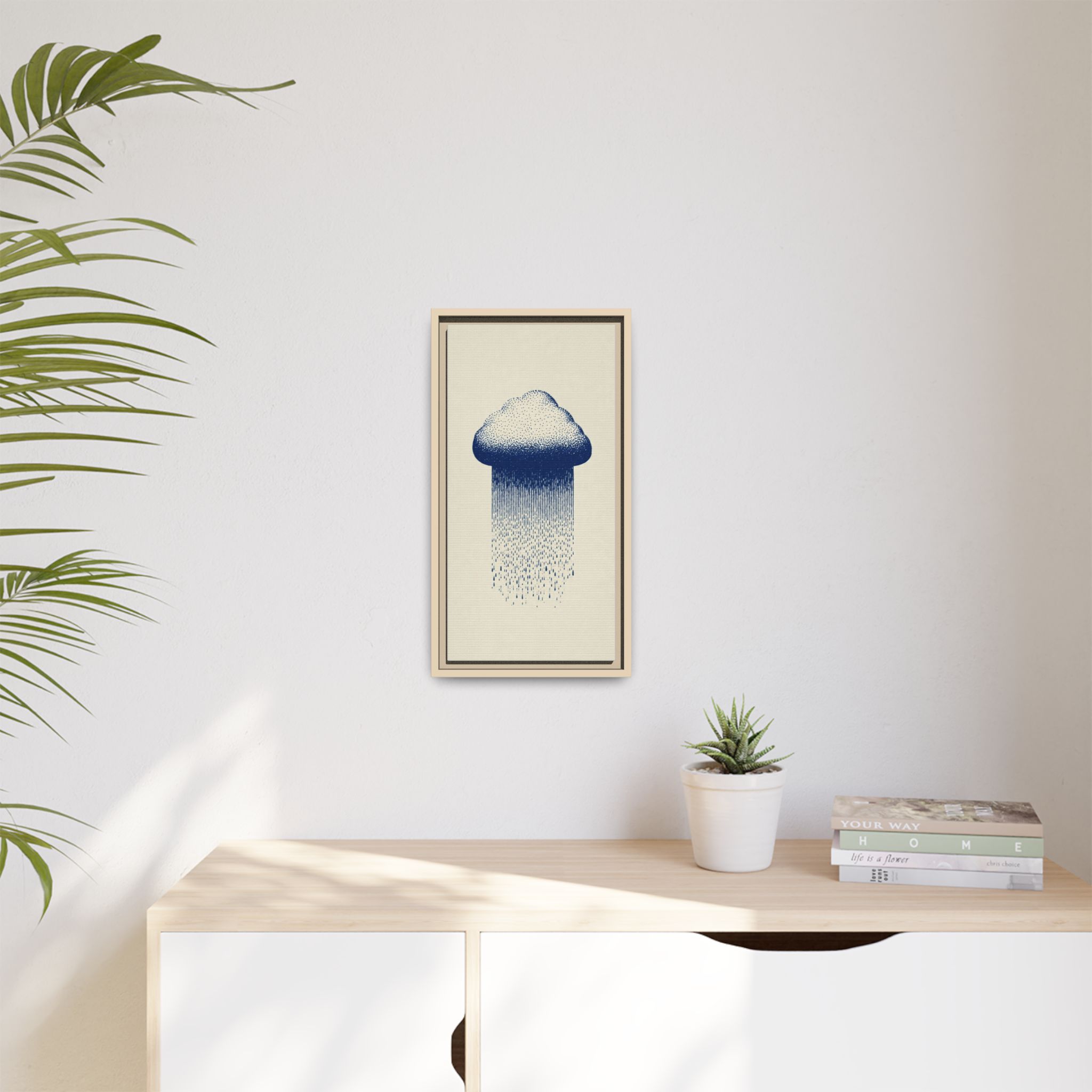 Framed Canvas Wall Art — Blue Rain Cloud Minimalist Print - Image 91
