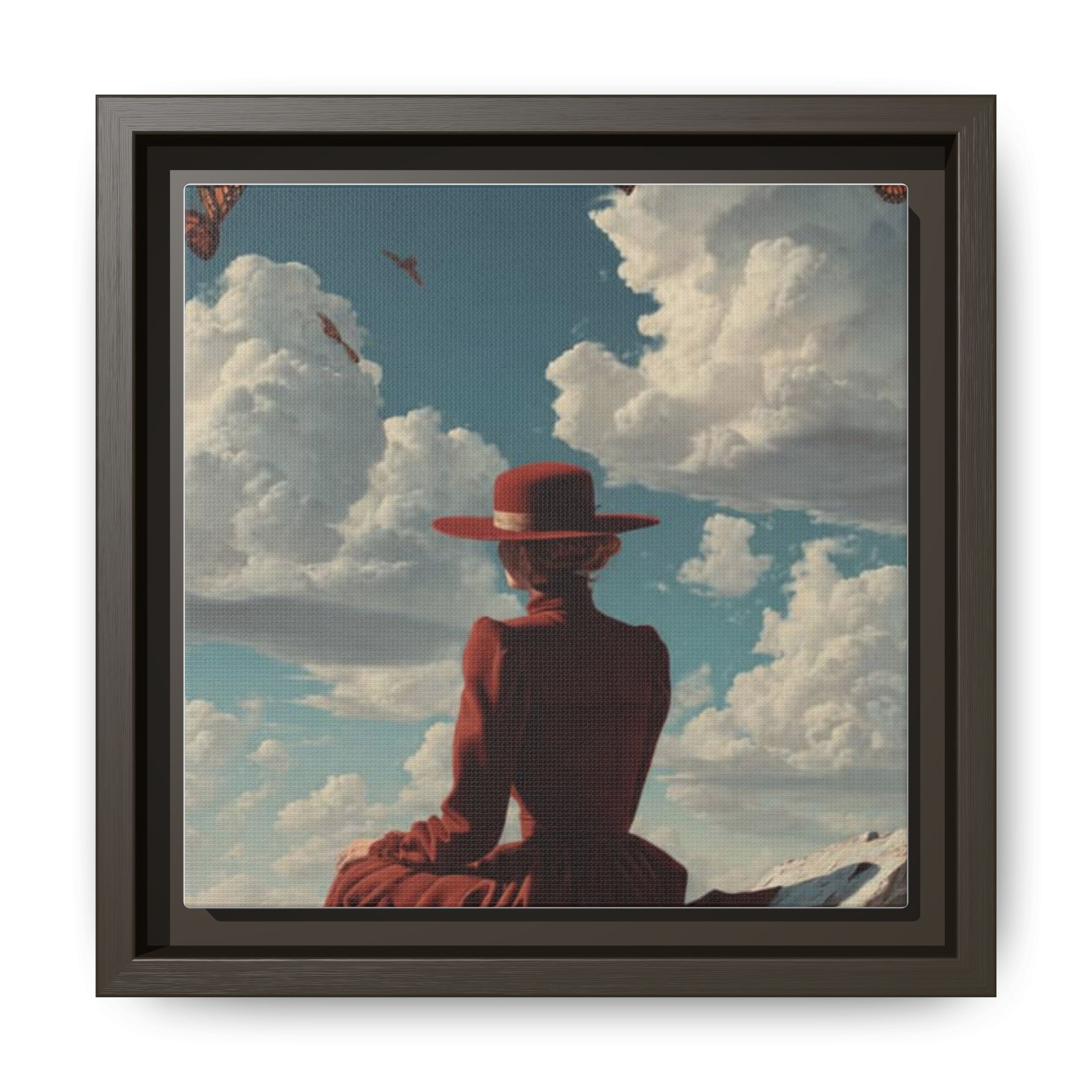 Framed Matte Canvas: Woman in Red Dress Sunset Sky Wall Art - Image 25