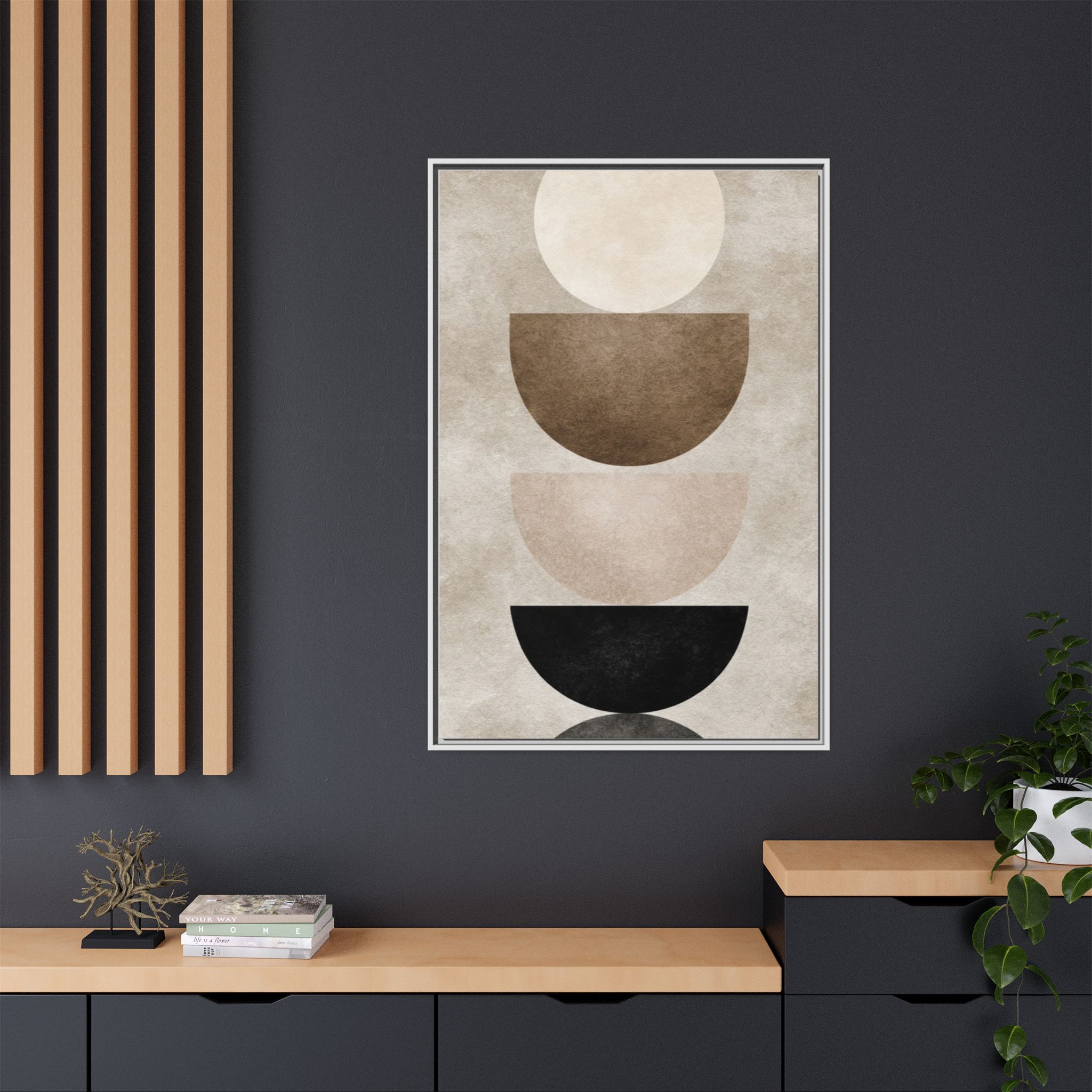 Abstract Neutral Geometric Canvas Print — Stacked Circles Framed Wall Art - Image 152