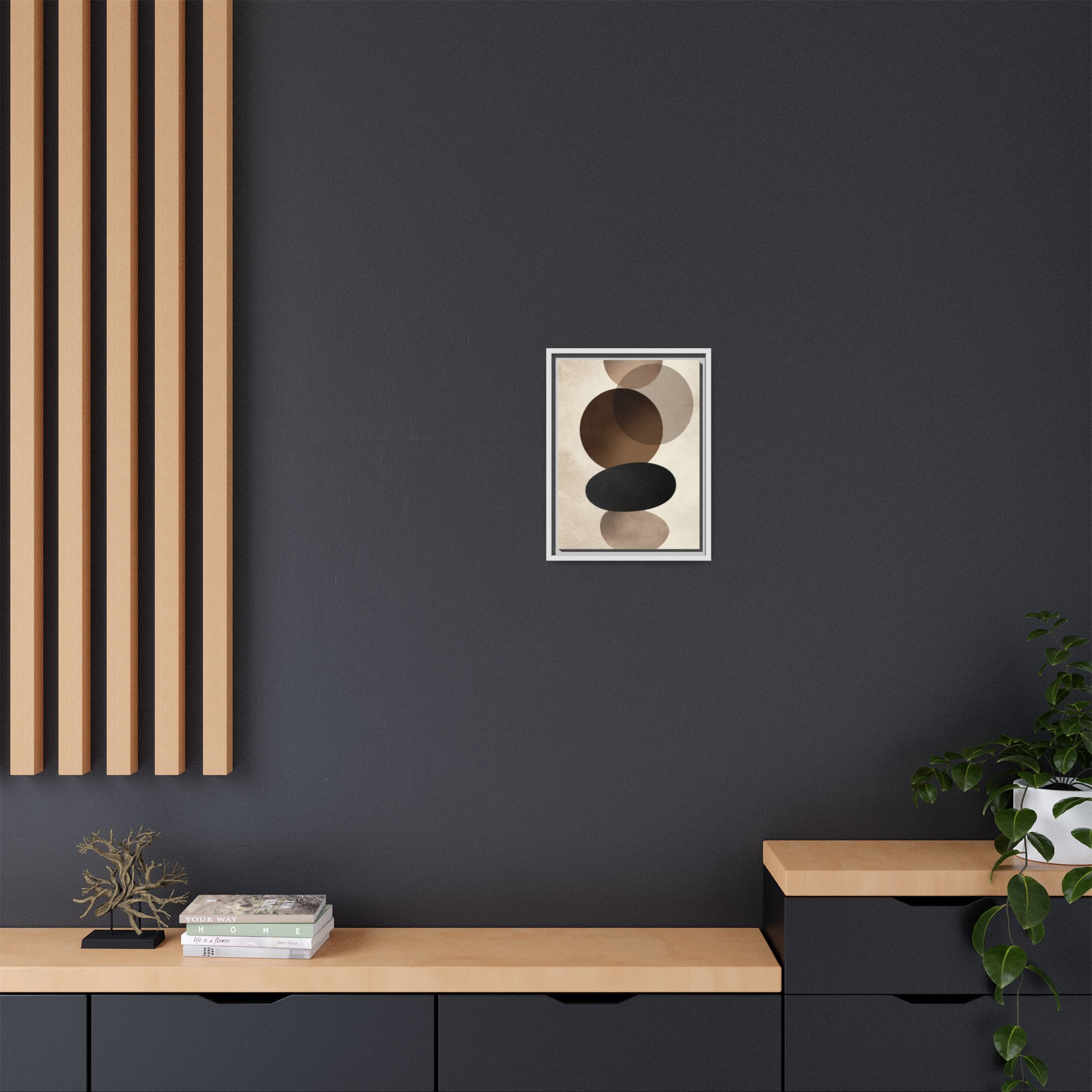 Framed Abstract Circles Matte Canvas Print — Neutral Mid-Century Wall Art - Image 68