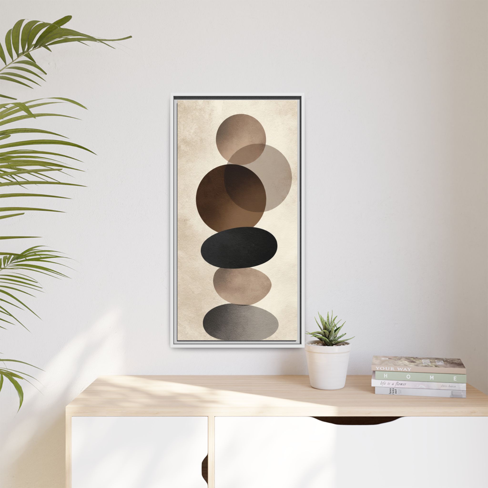 Framed Abstract Circles Matte Canvas Print — Neutral Mid-Century Wall Art - Image 167