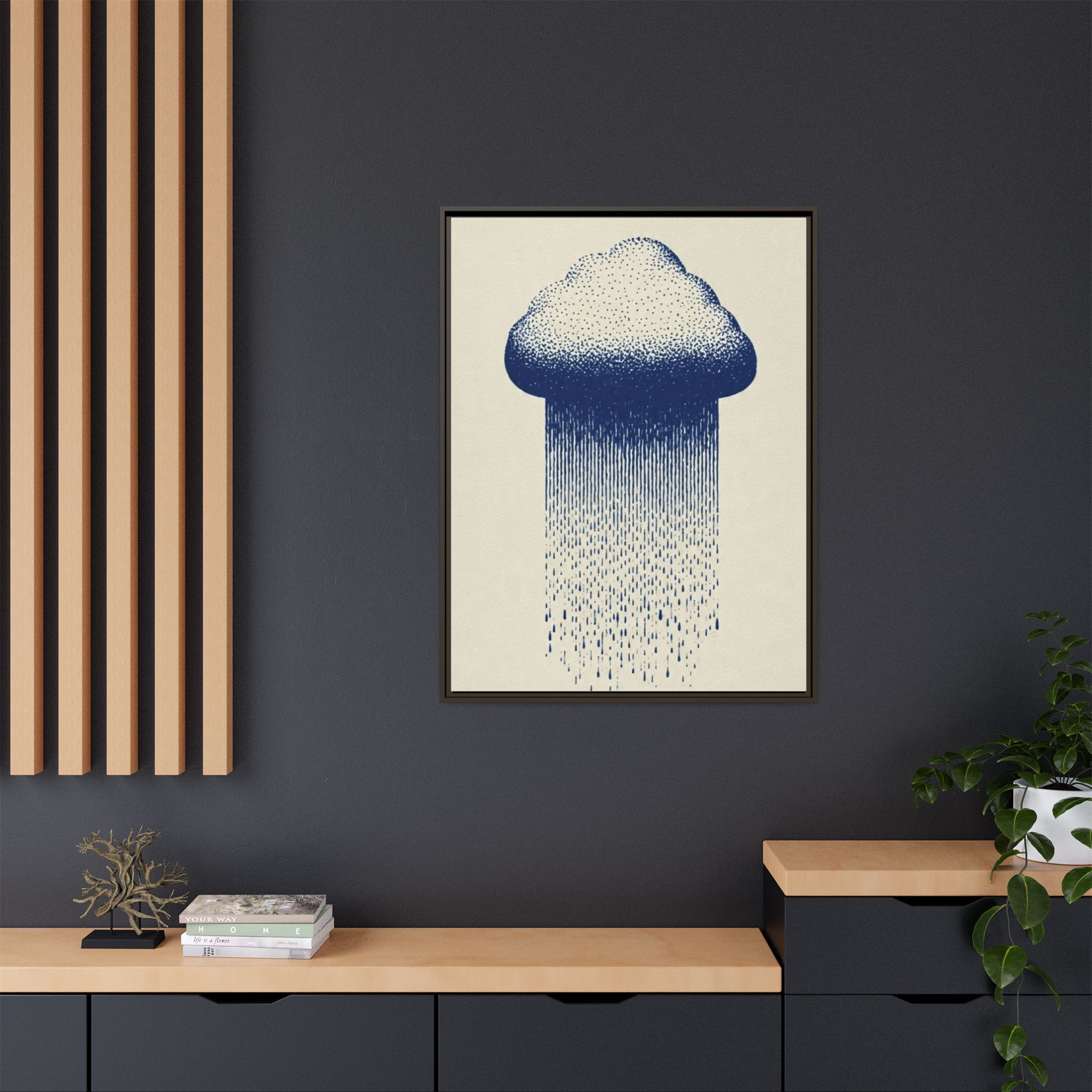 Framed Canvas Wall Art — Blue Rain Cloud Minimalist Print - Image 28