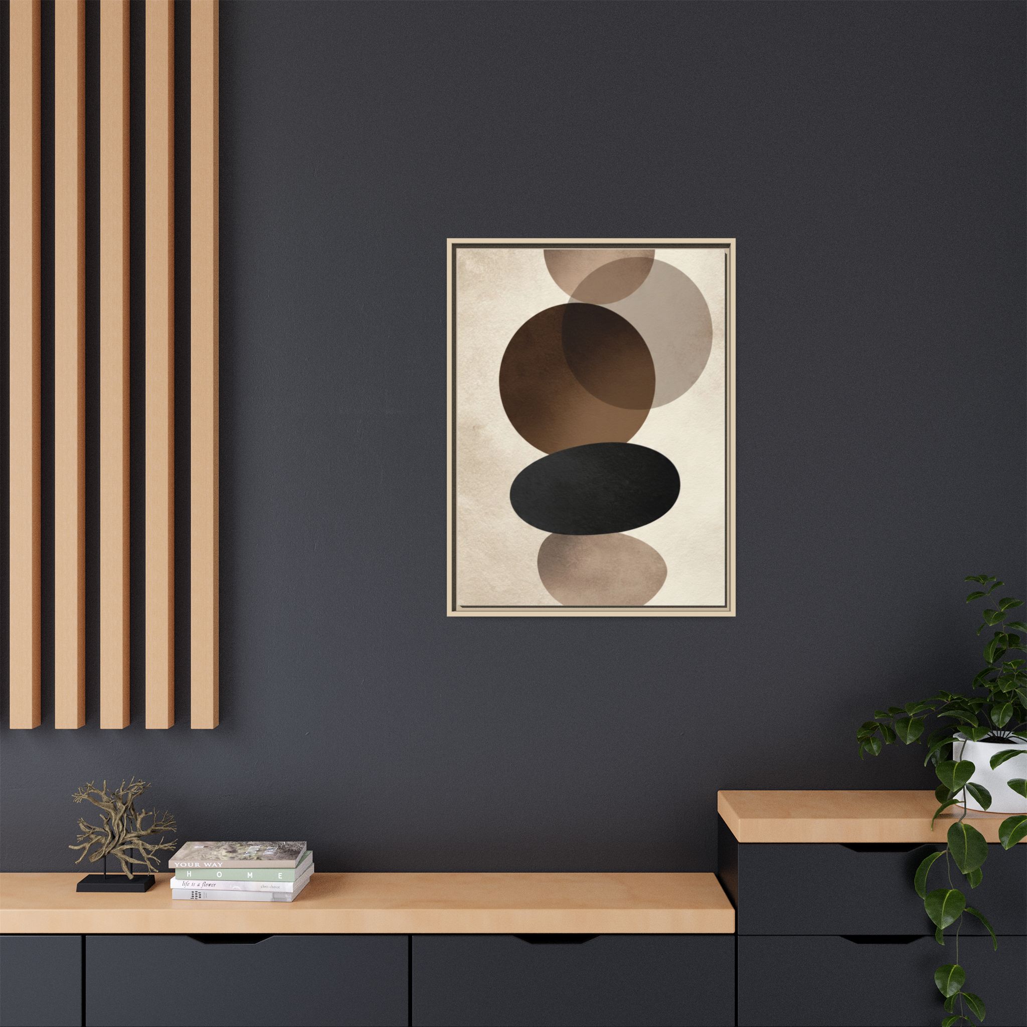 Framed Abstract Circles Matte Canvas Print — Neutral Mid-Century Wall Art - Image 156