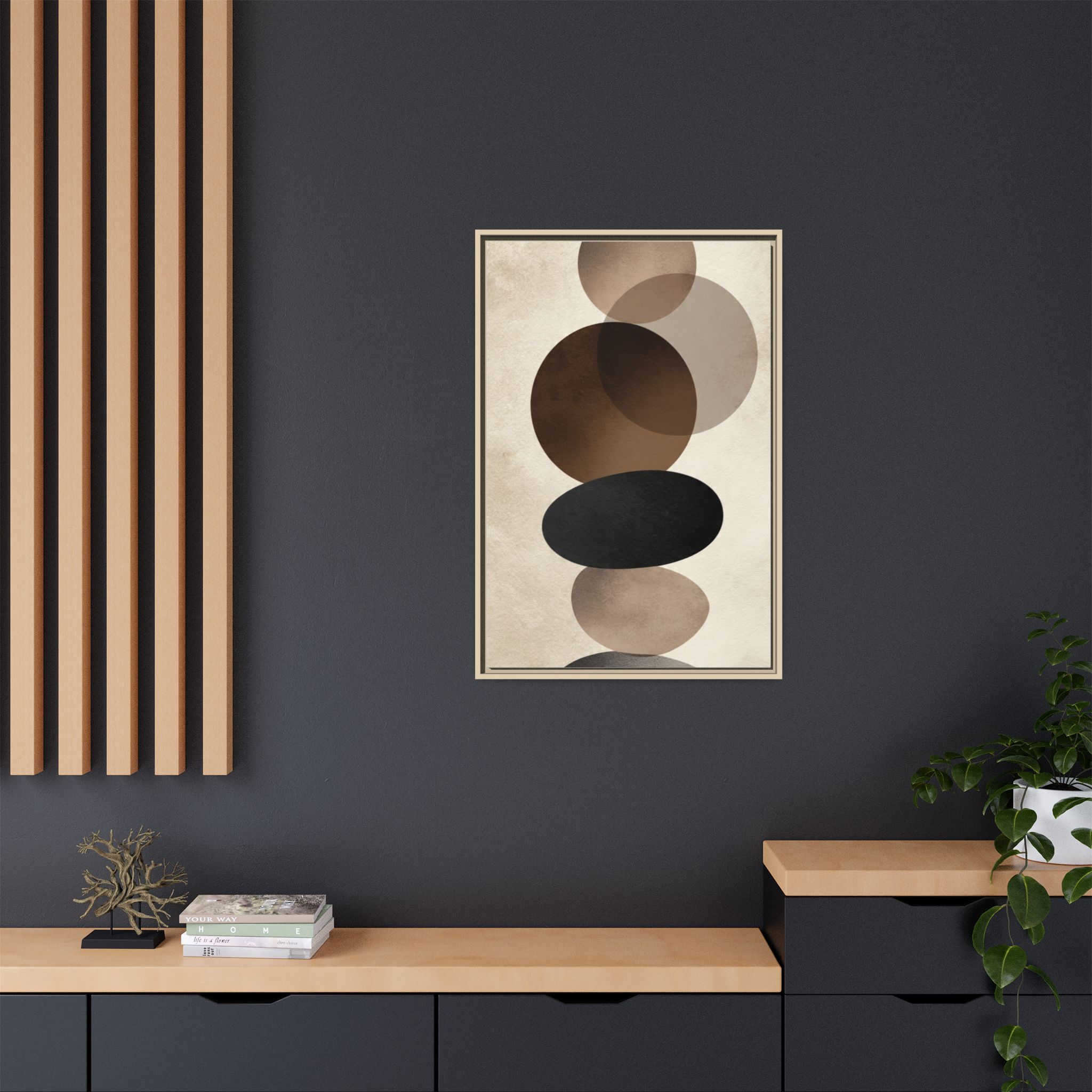Framed Abstract Circles Matte Canvas Print — Neutral Mid-Century Wall Art - Image 200