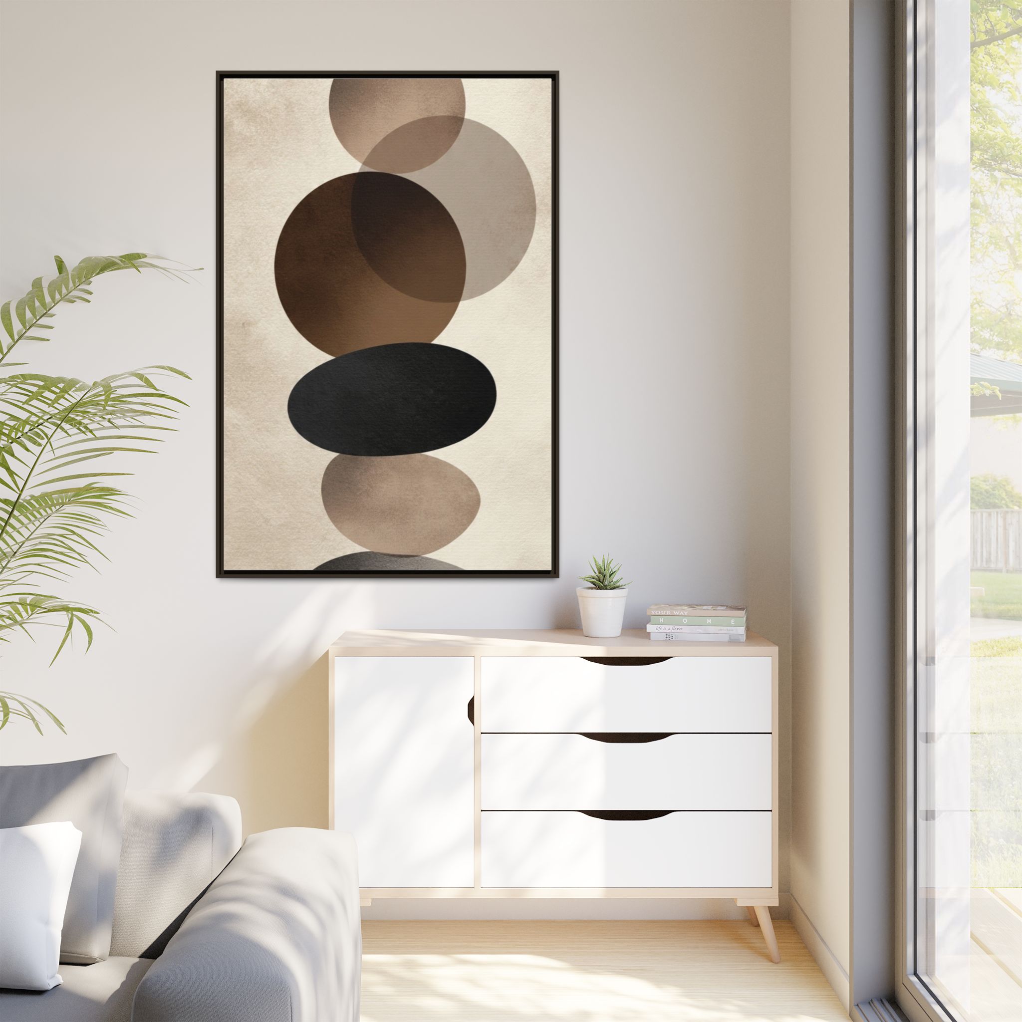 Framed Abstract Circles Matte Canvas Print — Neutral Mid-Century Wall Art - Image 51