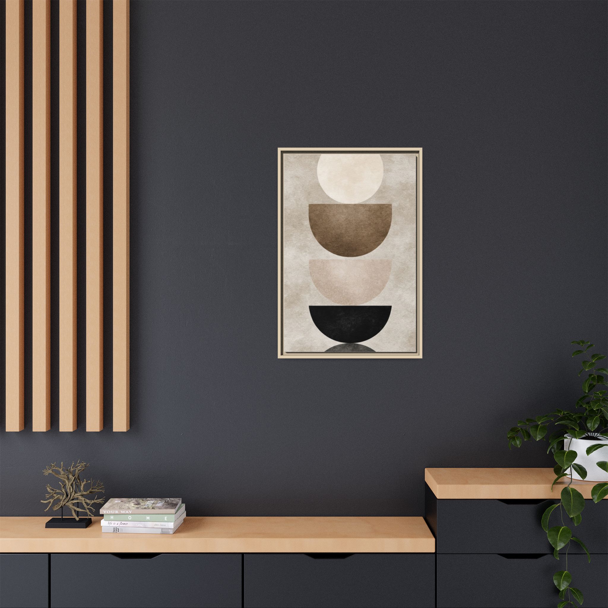 Abstract Neutral Geometric Canvas Print — Stacked Circles Framed Wall Art - Image 184