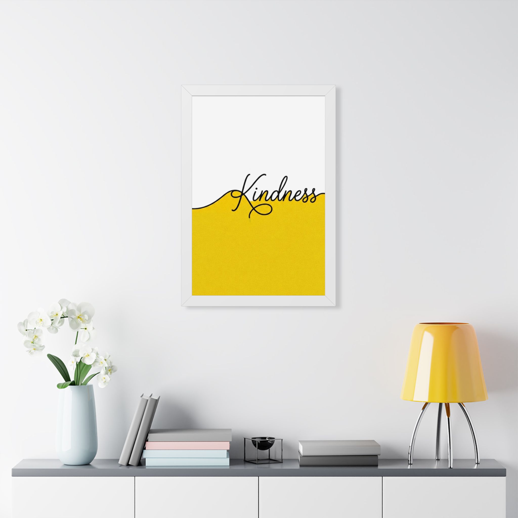 Kindness Framed Poster — Minimal Yellow Wall Art