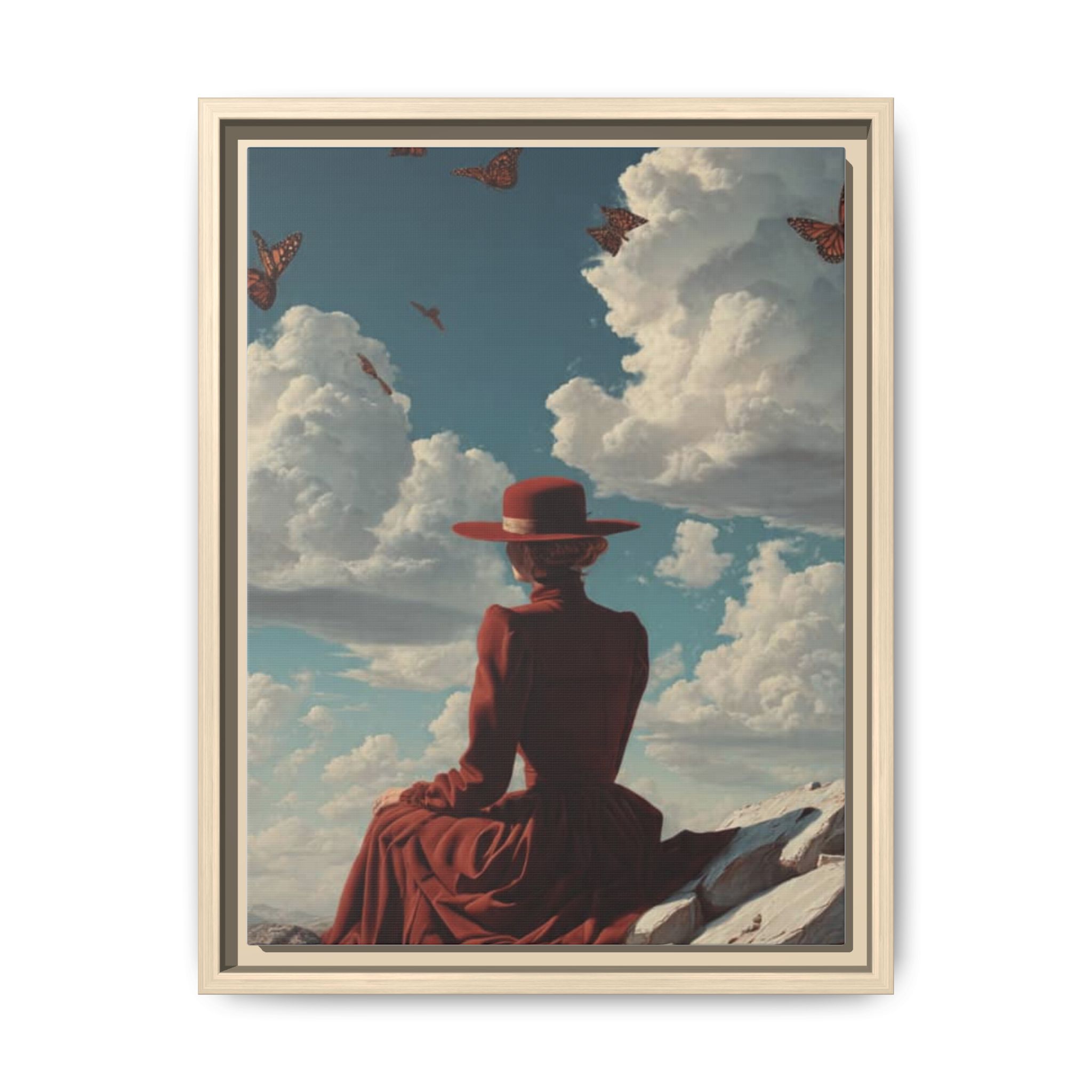Framed Matte Canvas: Woman in Red Dress Sunset Sky Wall Art - Image 93