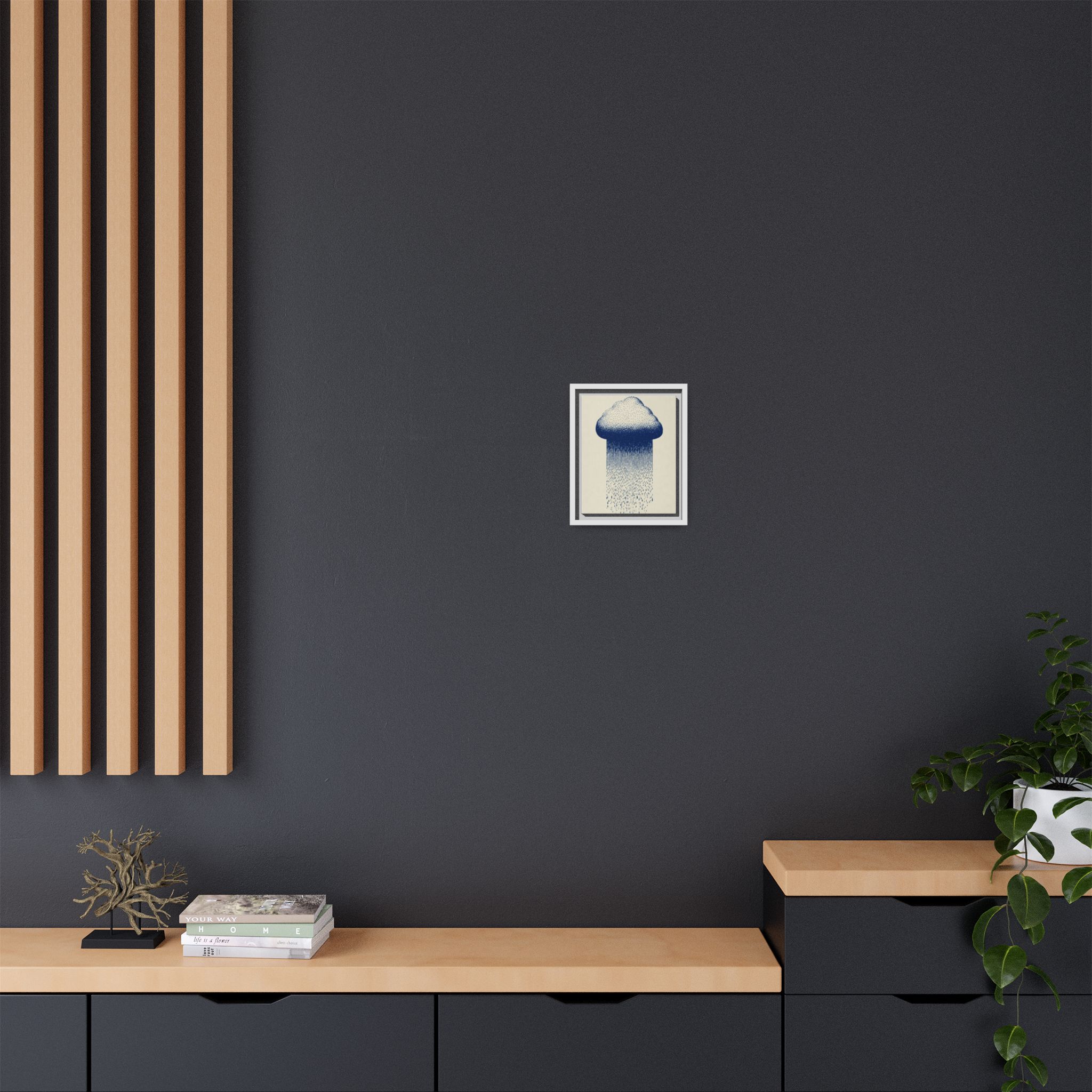 Framed Canvas Wall Art — Blue Rain Cloud Minimalist Print - Image 156