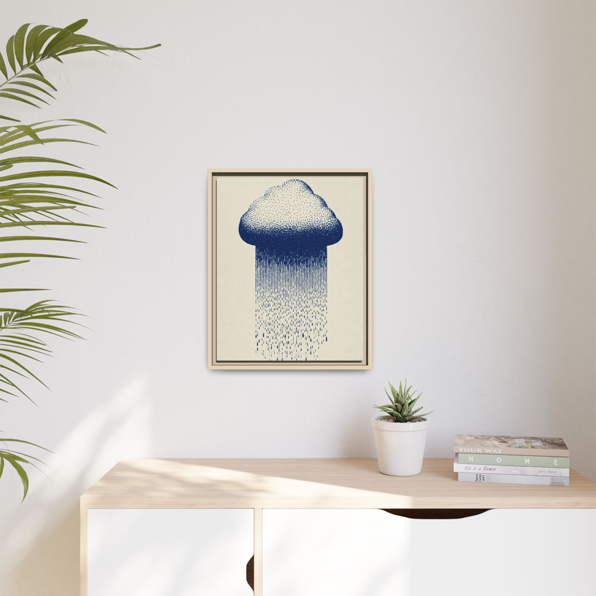 Framed Canvas Wall Art — Blue Rain Cloud Minimalist Print - Image 163