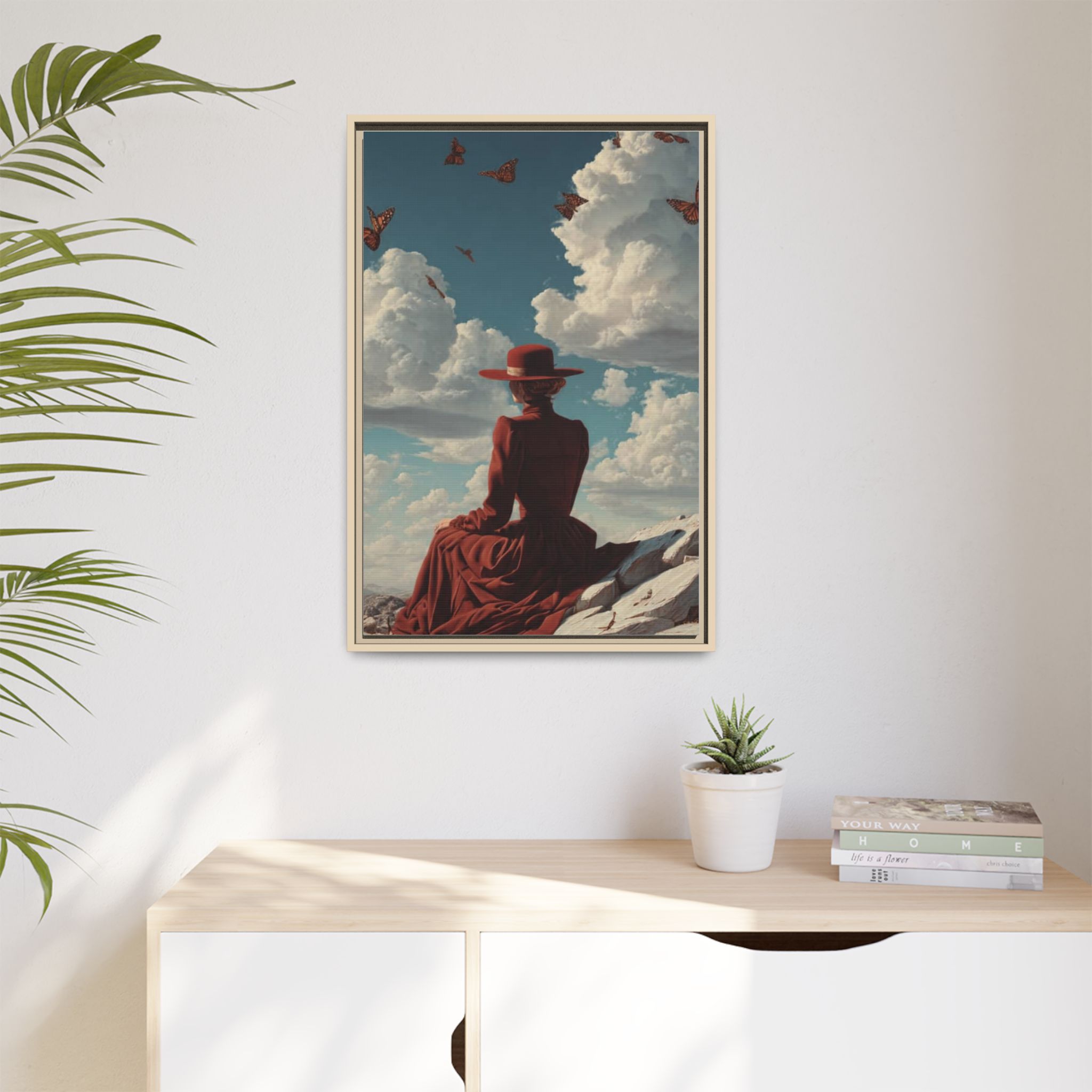 Framed Matte Canvas: Woman in Red Dress Sunset Sky Wall Art - Image 151