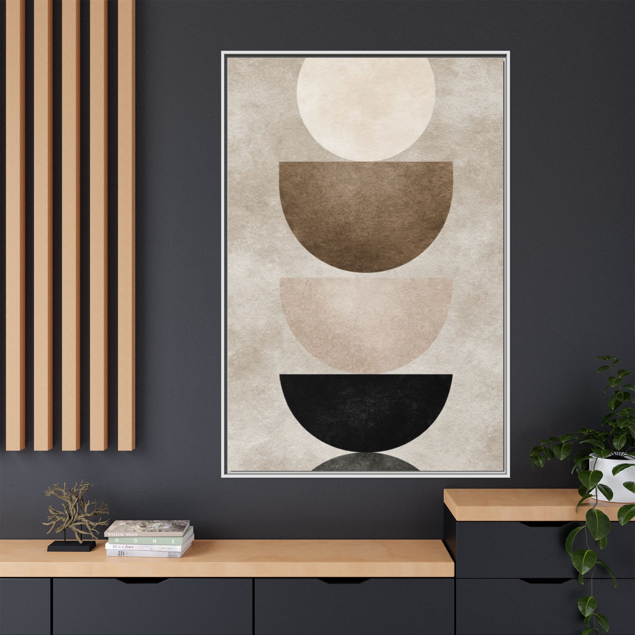 Abstract Neutral Geometric Canvas Print — Stacked Circles Framed Wall Art - Image 104