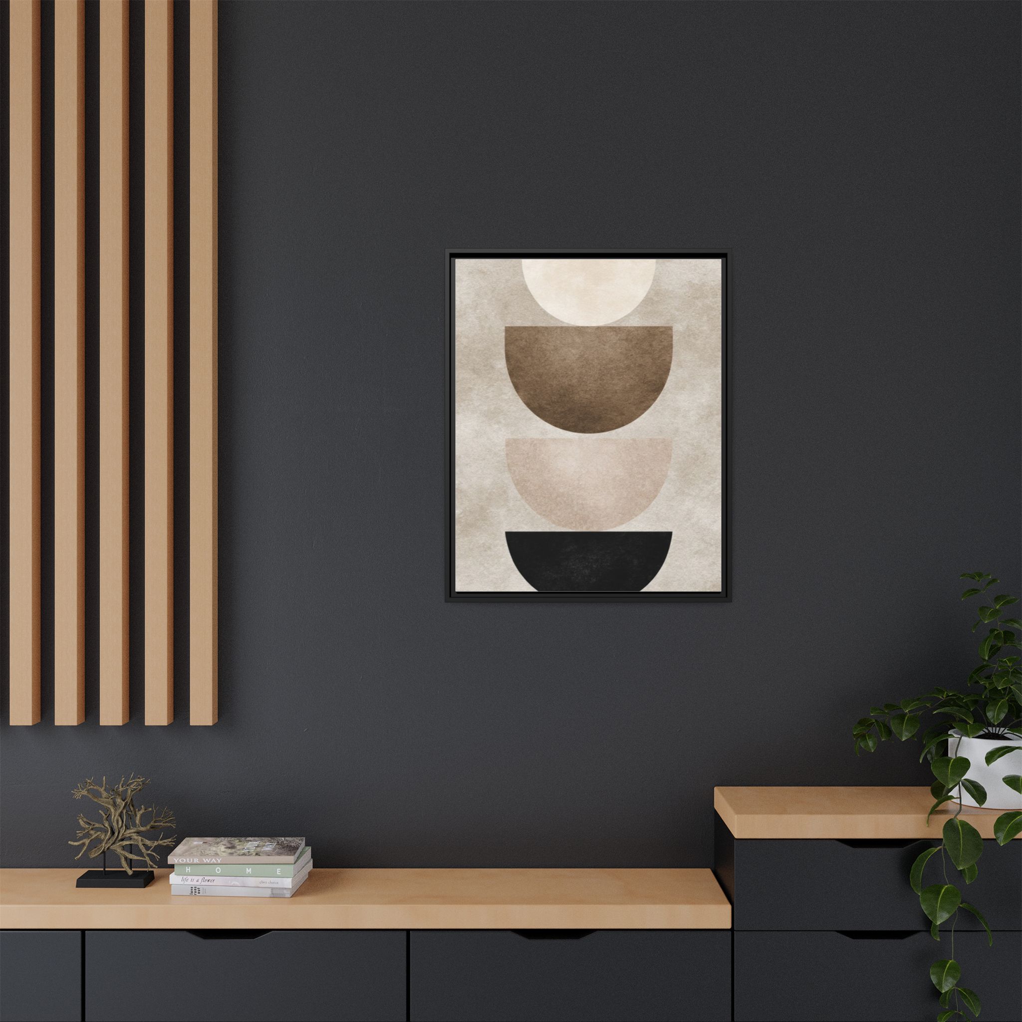 Abstract Neutral Geometric Canvas Print — Stacked Circles Framed Wall Art - Image 244