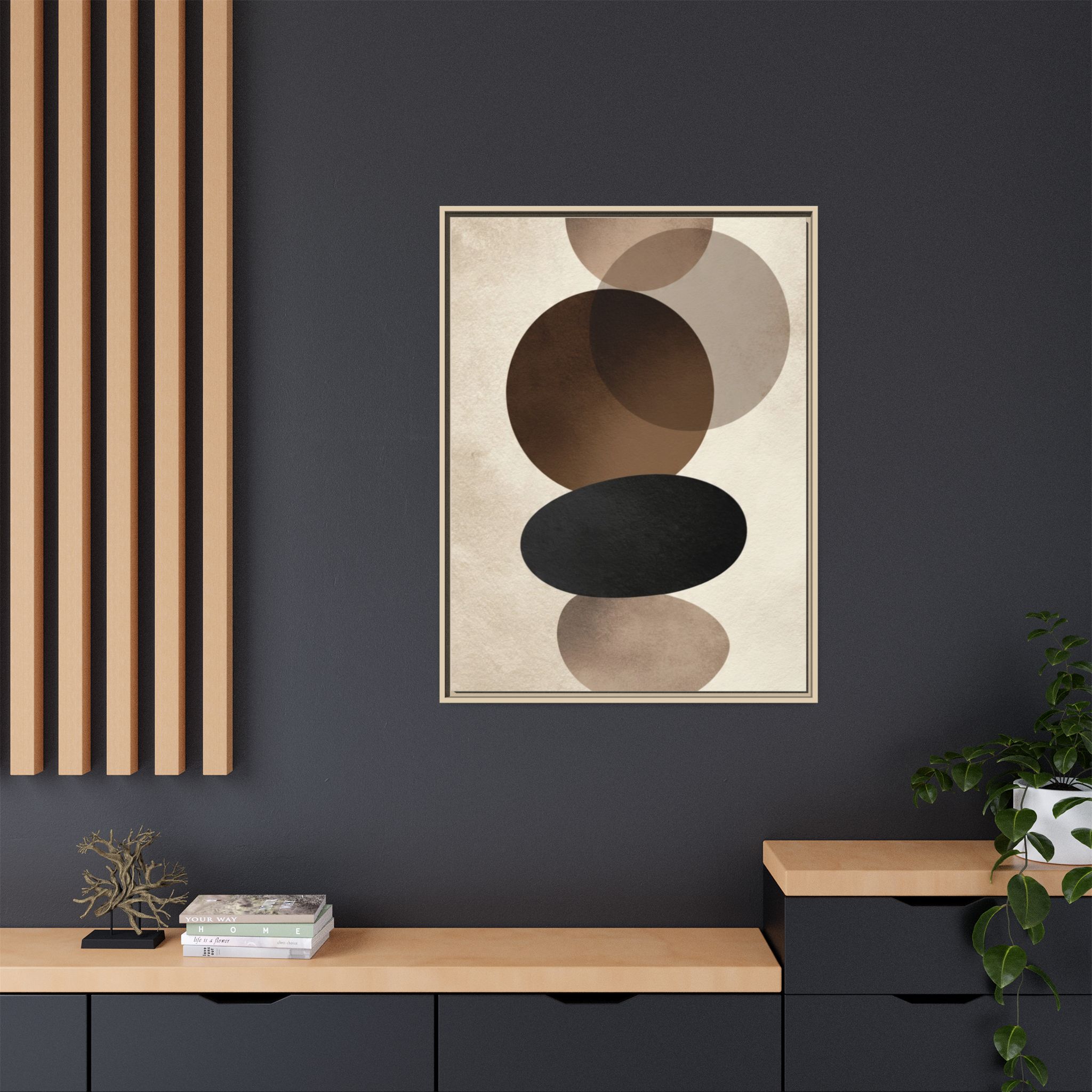 Framed Abstract Circles Matte Canvas Print — Neutral Mid-Century Wall Art - Image 20