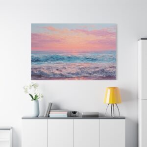 Ocean Sunset Canvas Print — Pink Seascape Matte Stretched Wall Art
