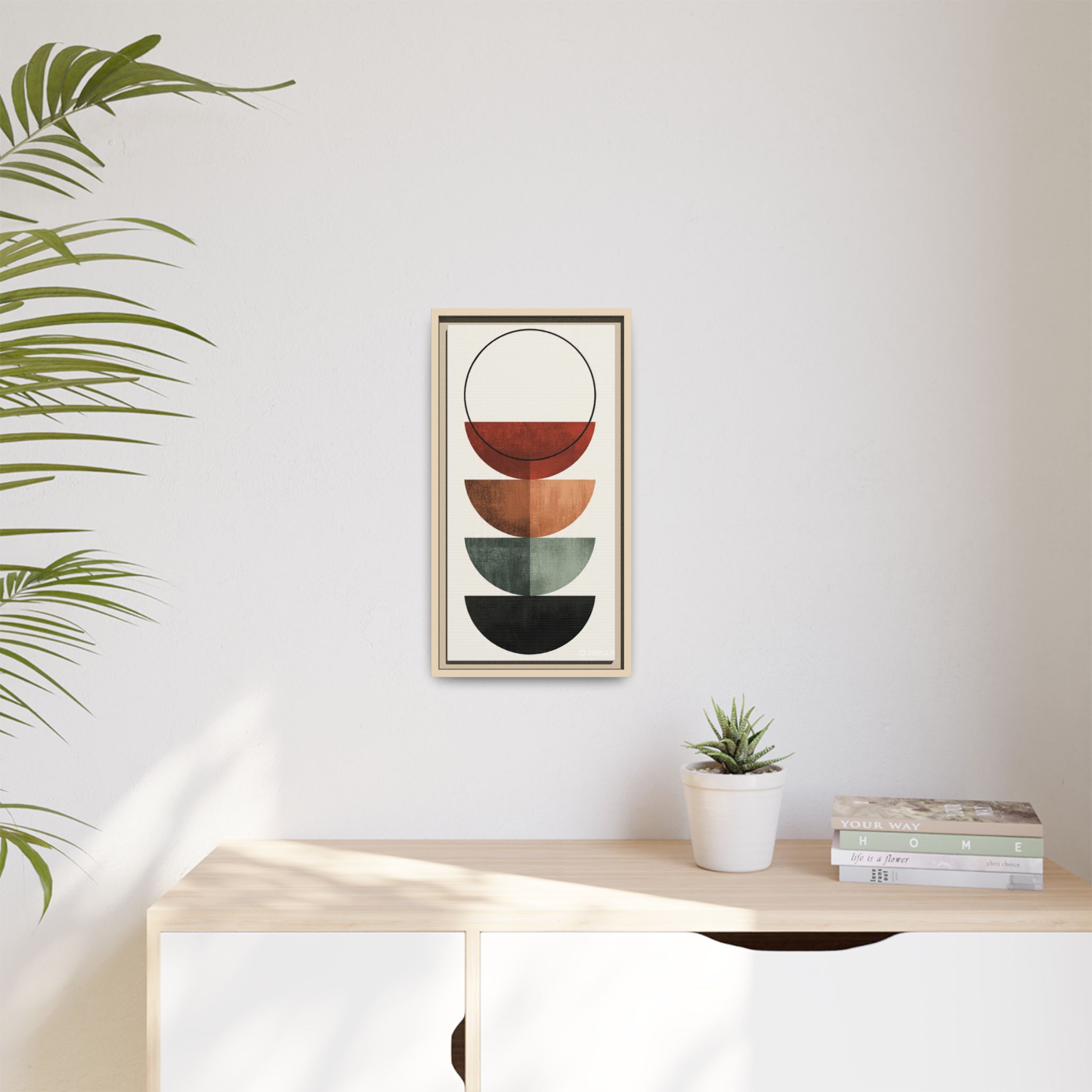 Abstract Stacked Semi-Circles Framed Canvas Wall Art — Mid-Century Modern Geometric Print - Image 91