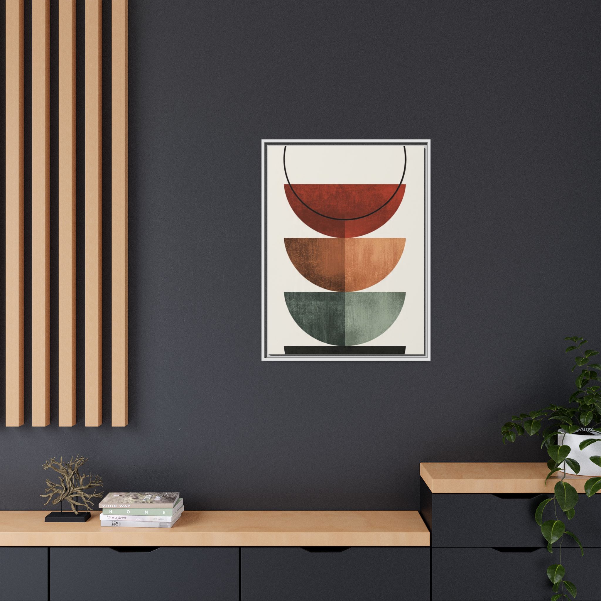 Abstract Stacked Semi-Circles Framed Canvas Wall Art — Mid-Century Modern Geometric Print - Image 196