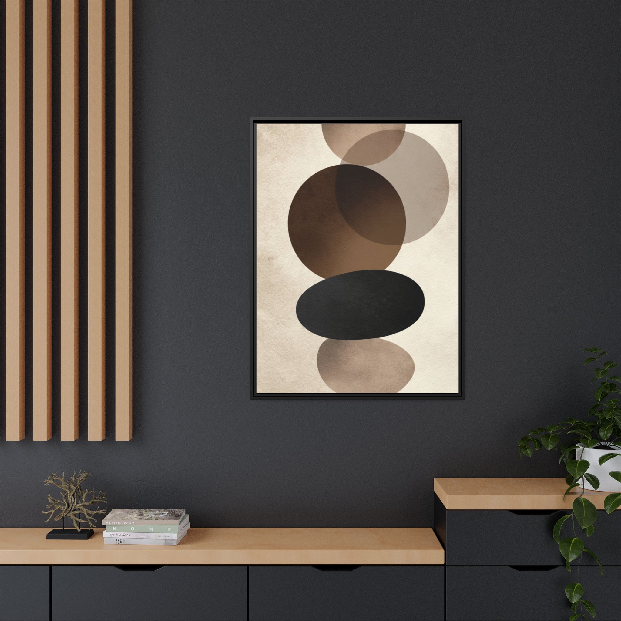 Framed Abstract Circles Matte Canvas Print — Neutral Mid-Century Wall Art - Image 32