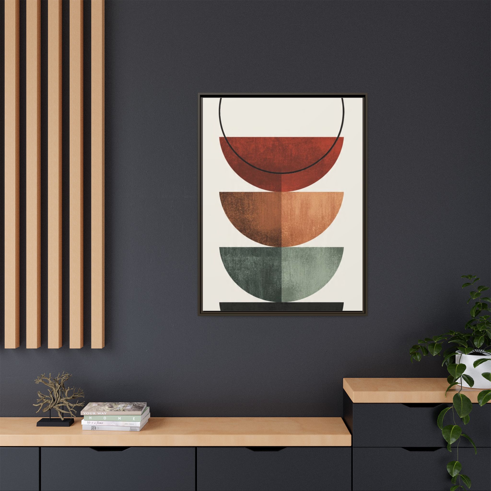 Abstract Stacked Semi-Circles Framed Canvas Wall Art — Mid-Century Modern Geometric Print - Image 28