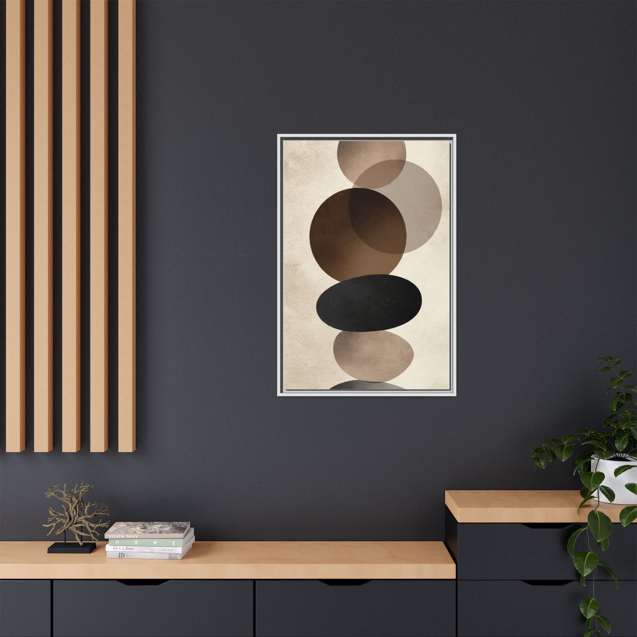 Framed Abstract Circles Matte Canvas Print — Neutral Mid-Century Wall Art - Image 208