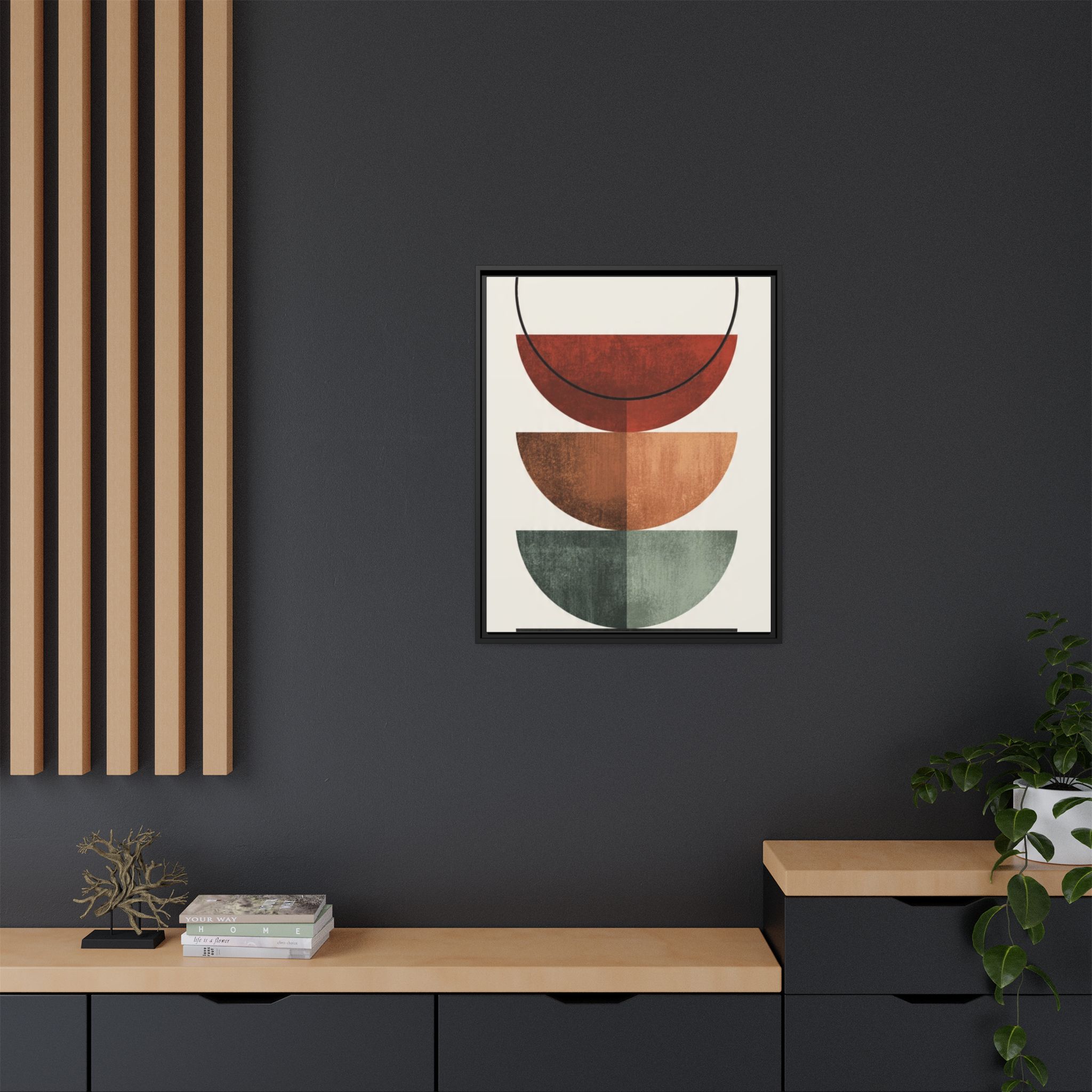 Abstract Stacked Semi-Circles Framed Canvas Wall Art — Mid-Century Modern Geometric Print - Image 180