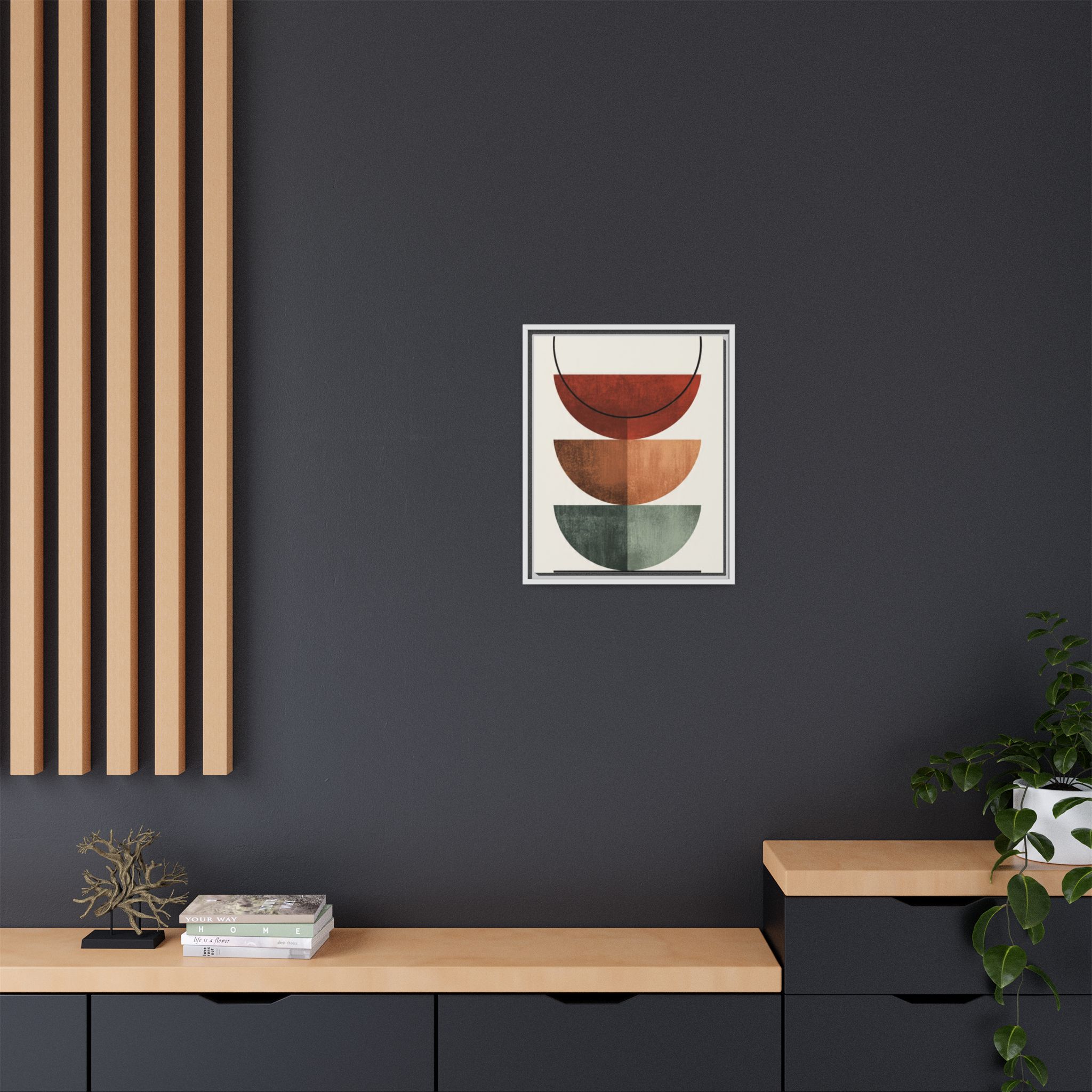 Abstract Stacked Semi-Circles Framed Canvas Wall Art — Mid-Century Modern Geometric Print - Image 168