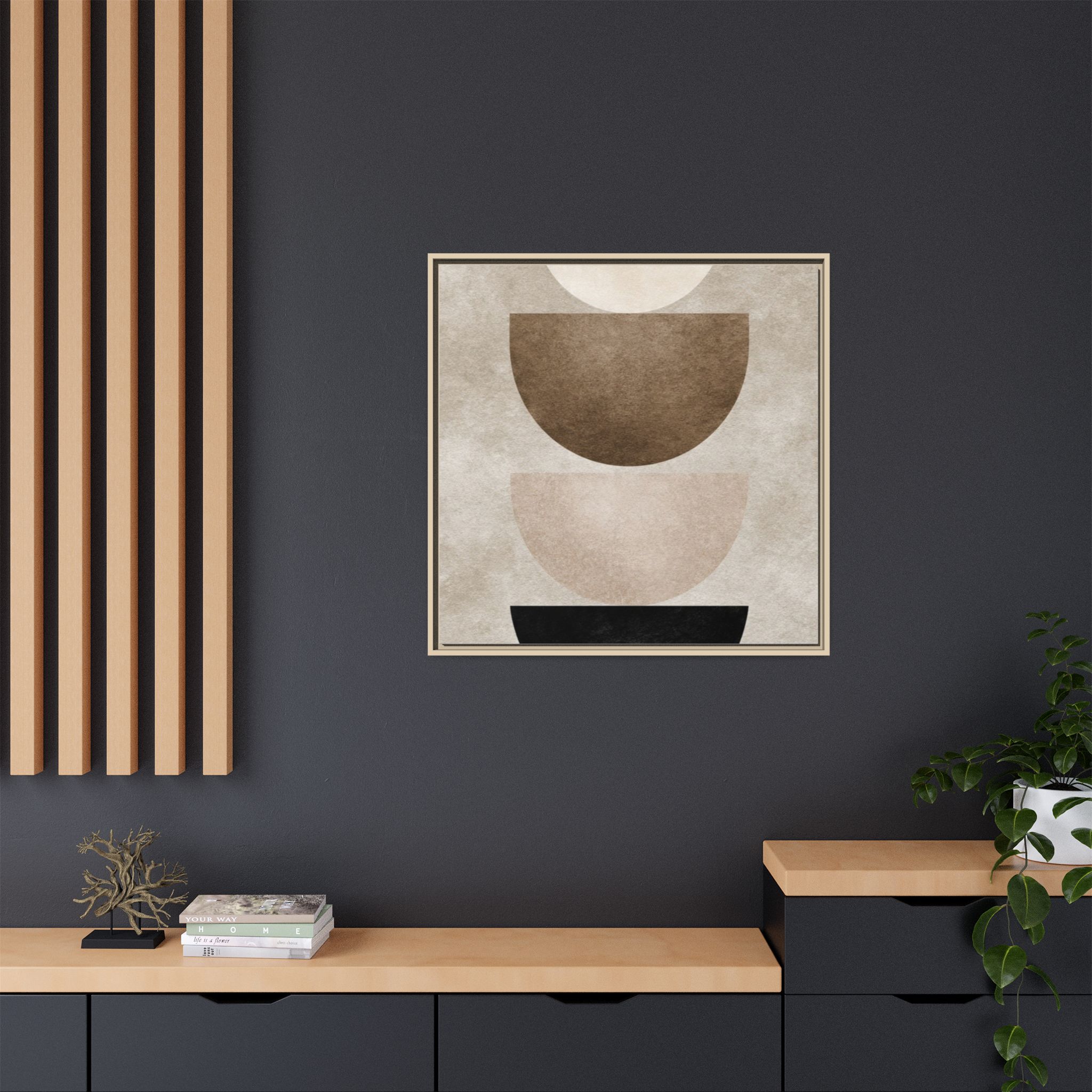 Abstract Neutral Geometric Canvas Print — Stacked Circles Framed Wall Art - Image 56