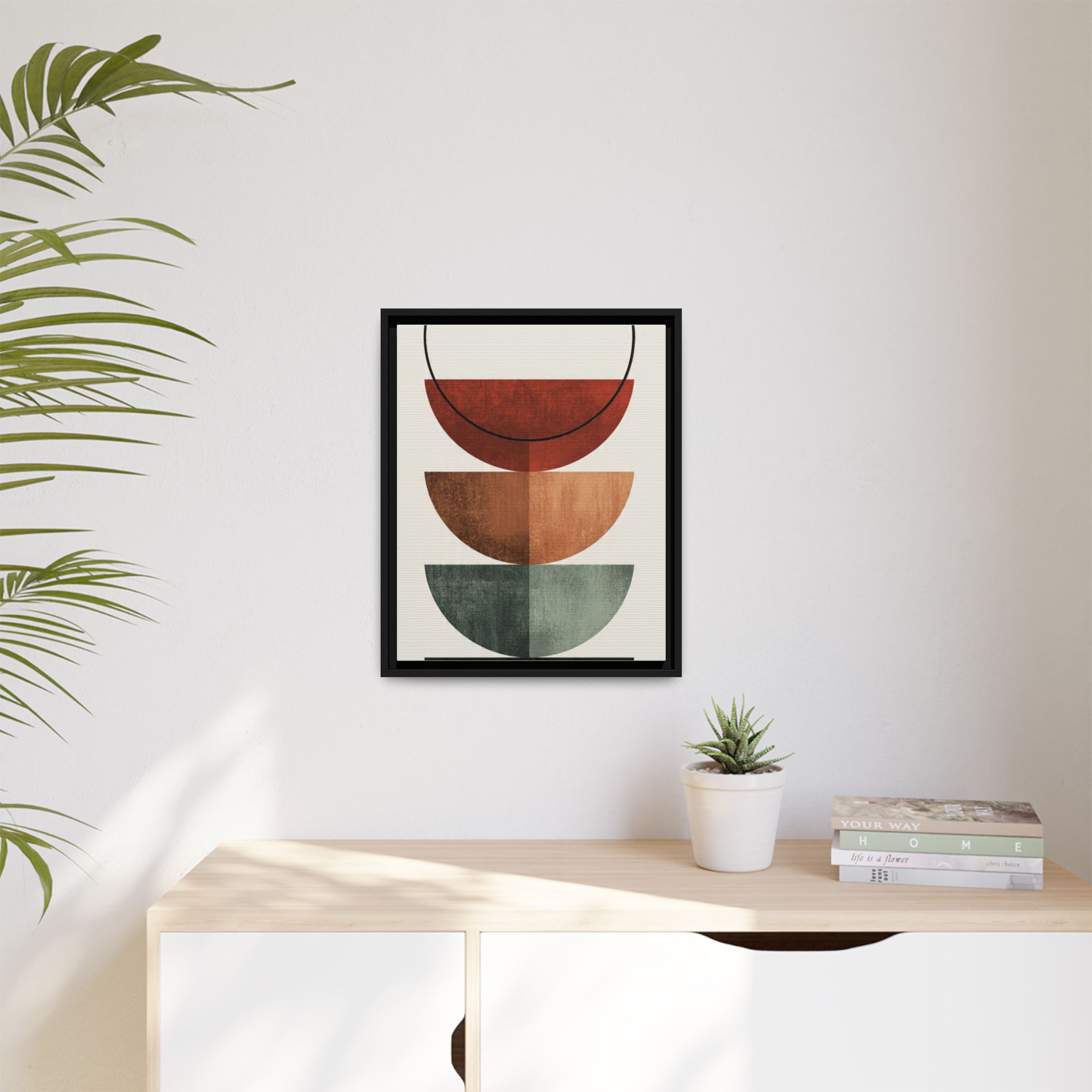 Abstract Stacked Semi-Circles Framed Canvas Wall Art — Mid-Century Modern Geometric Print - Image 175