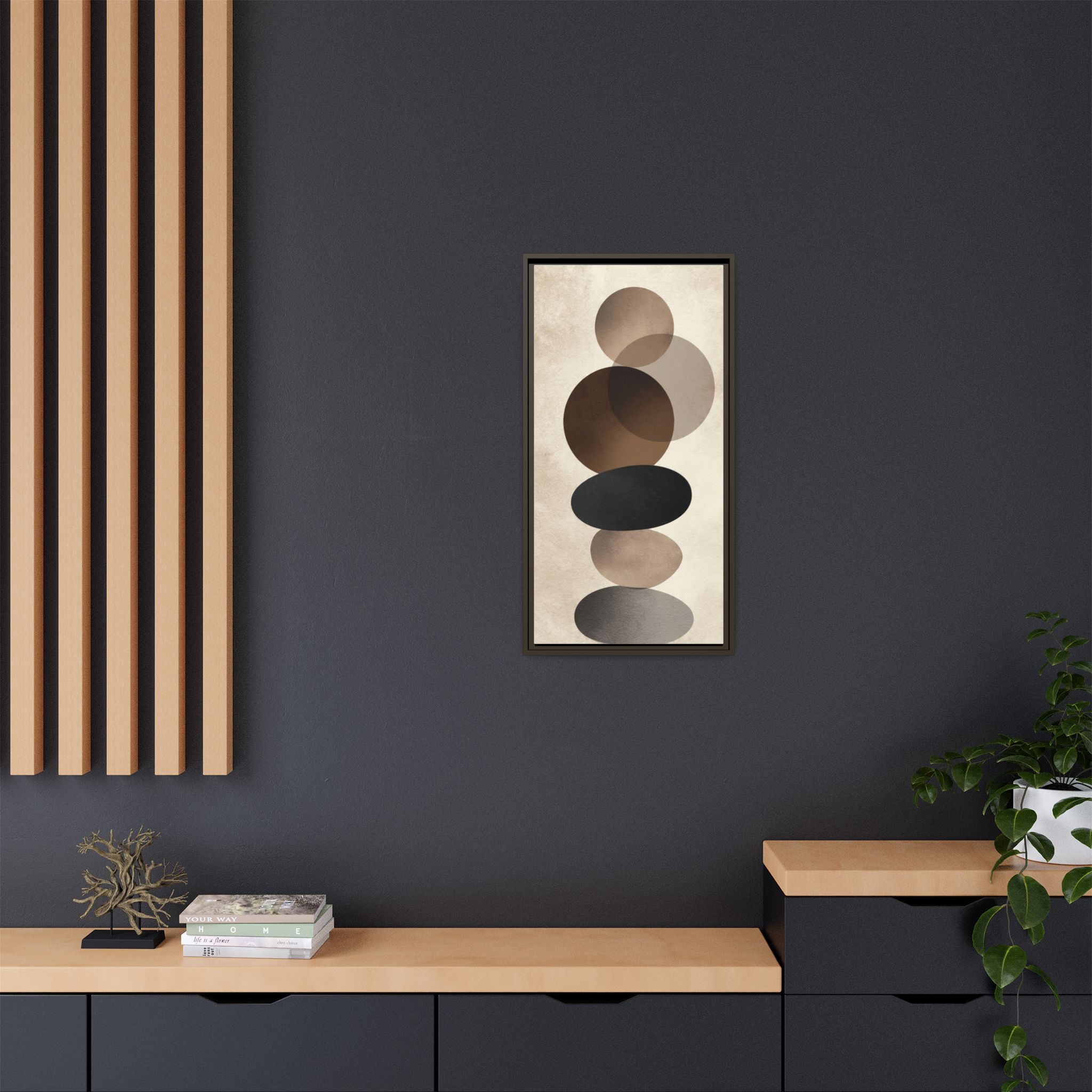 Framed Abstract Circles Matte Canvas Print — Neutral Mid-Century Wall Art - Image 176