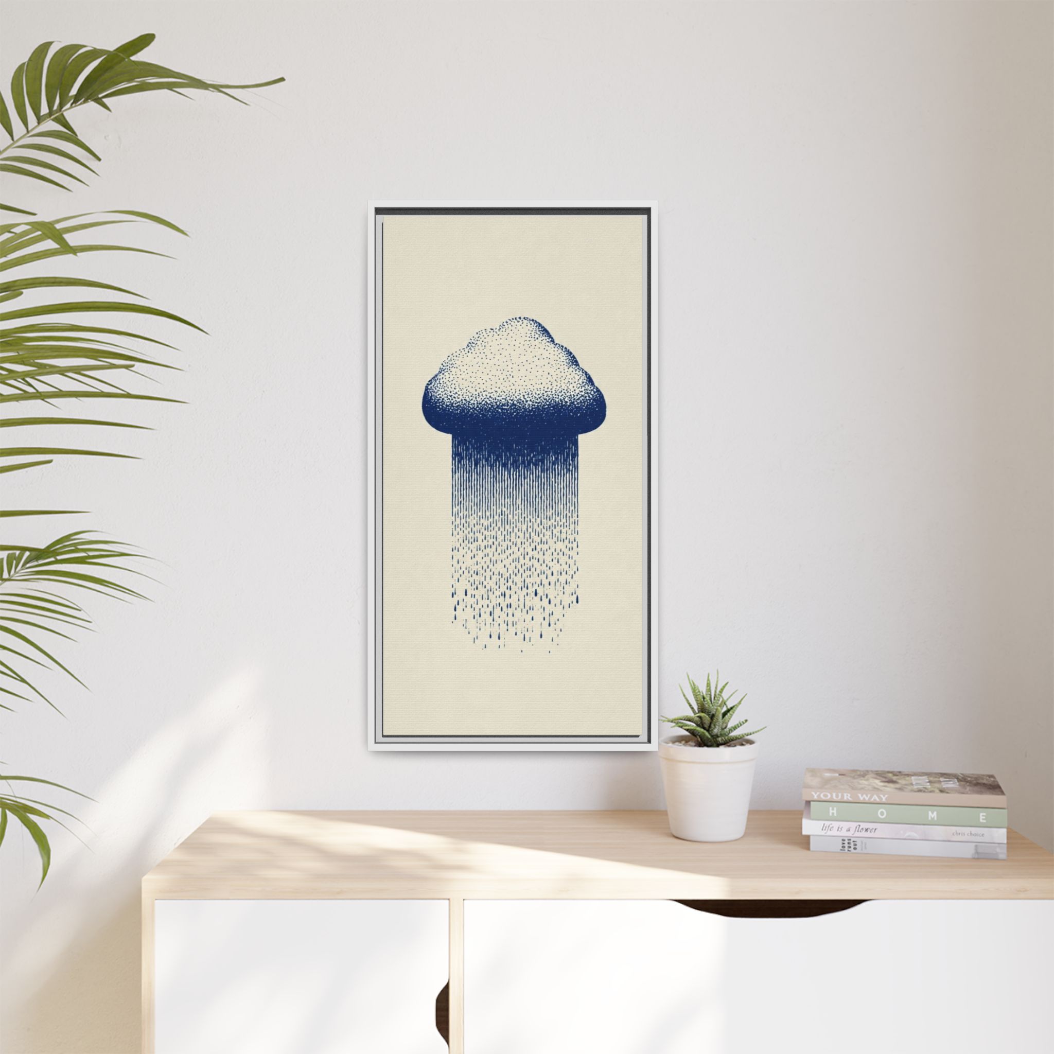 Framed Canvas Wall Art — Blue Rain Cloud Minimalist Print - Image 215