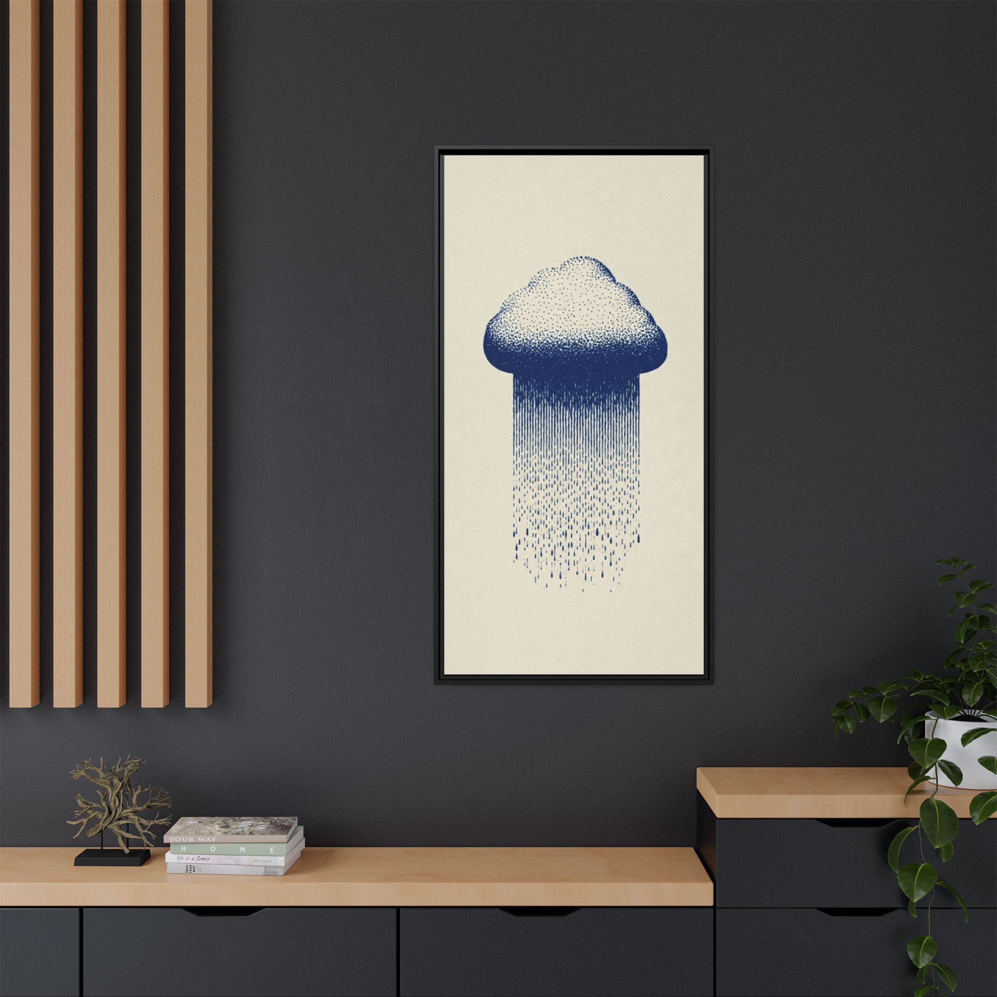 Framed Canvas Wall Art — Blue Rain Cloud Minimalist Print - Image 8